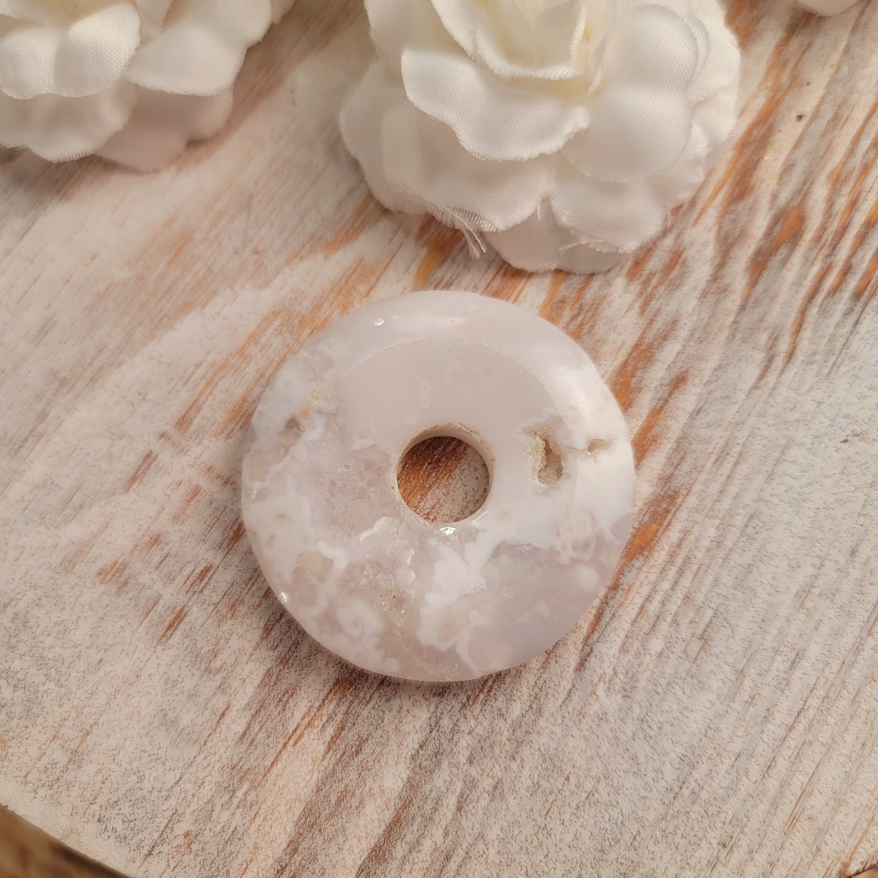 White Plume Agate Donut Pendants for Decision Making and Peace