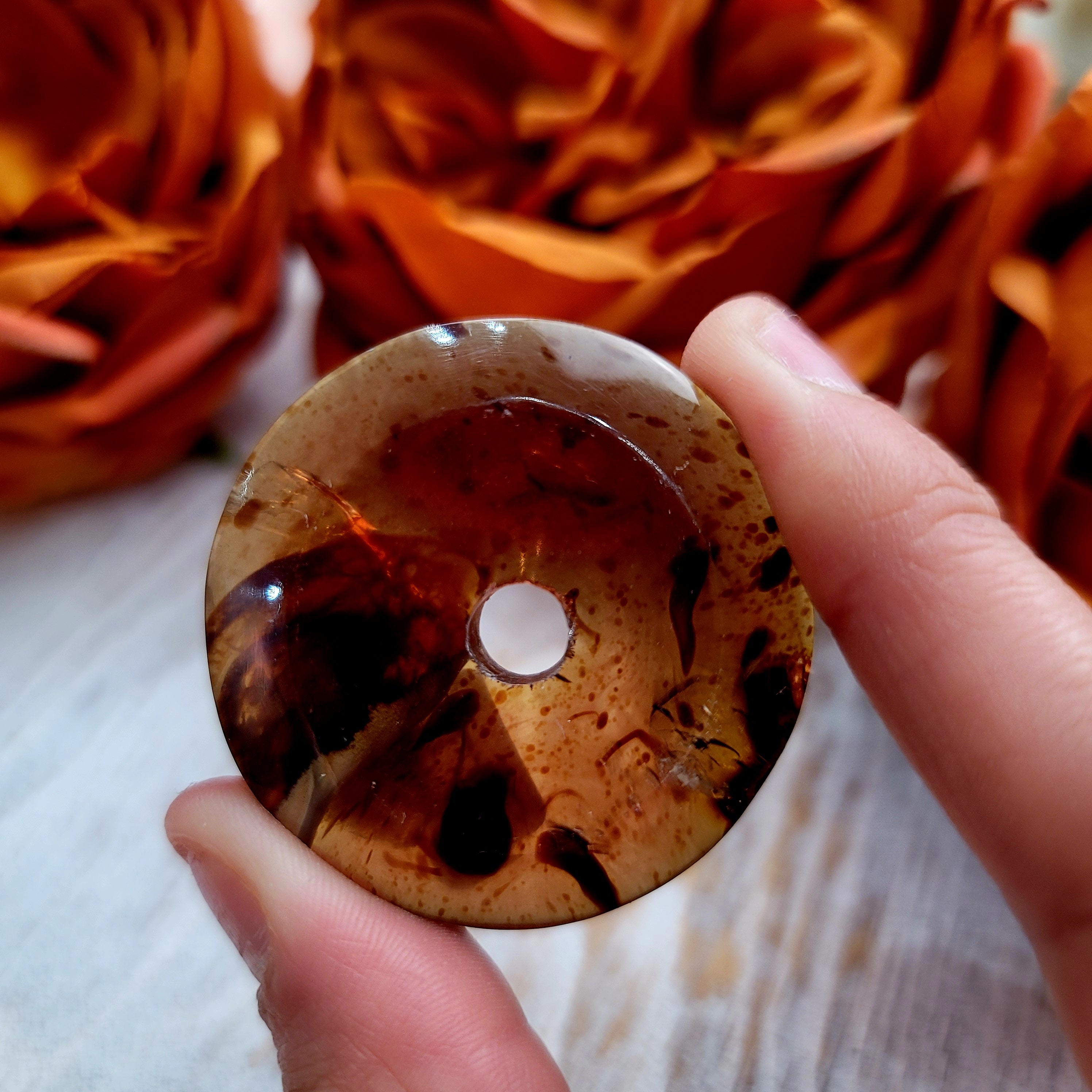Amber Donut Pendant for Healing, Joy and Protection