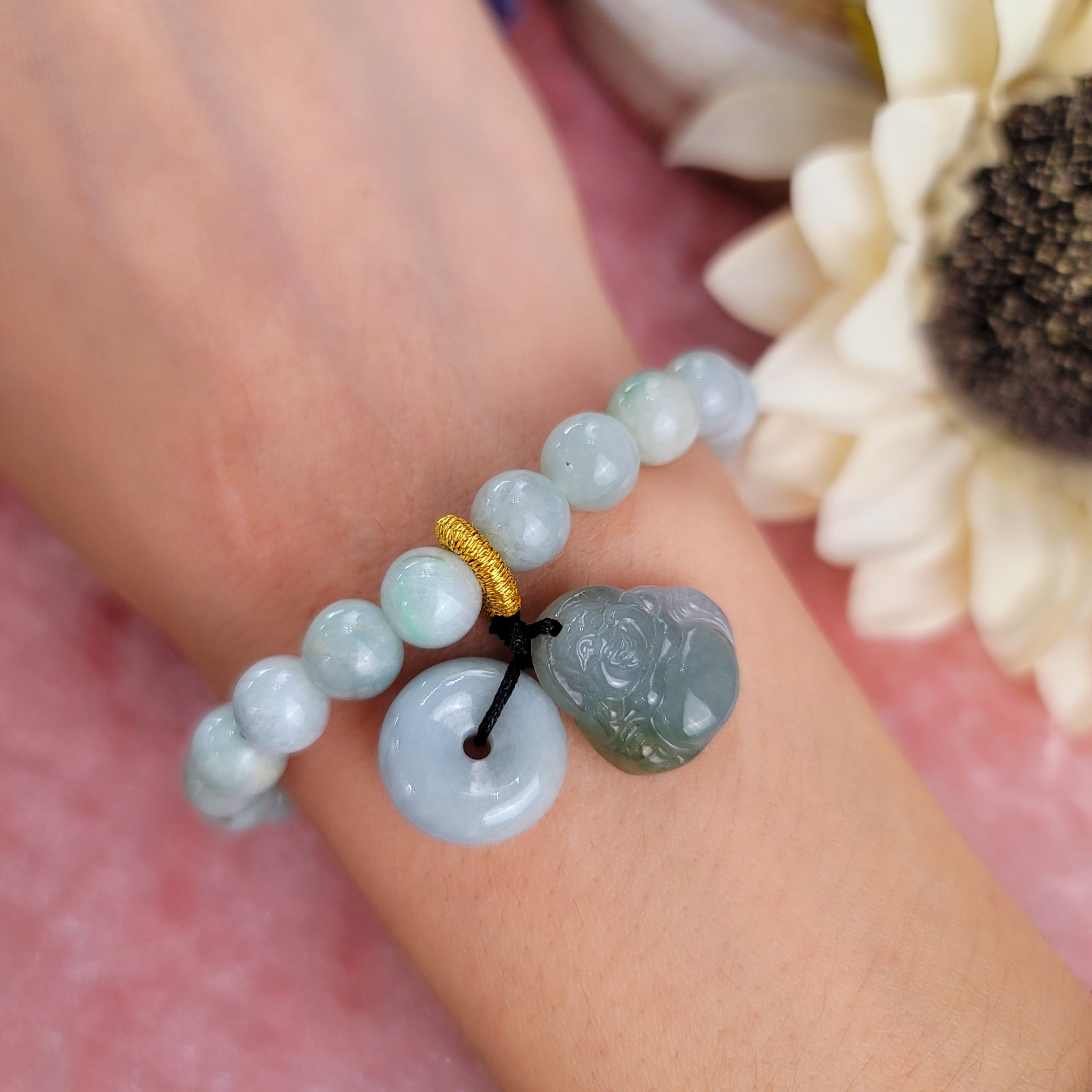 Jade Laughing Buddha Bracelet for Acceptance and Peace and Serenity