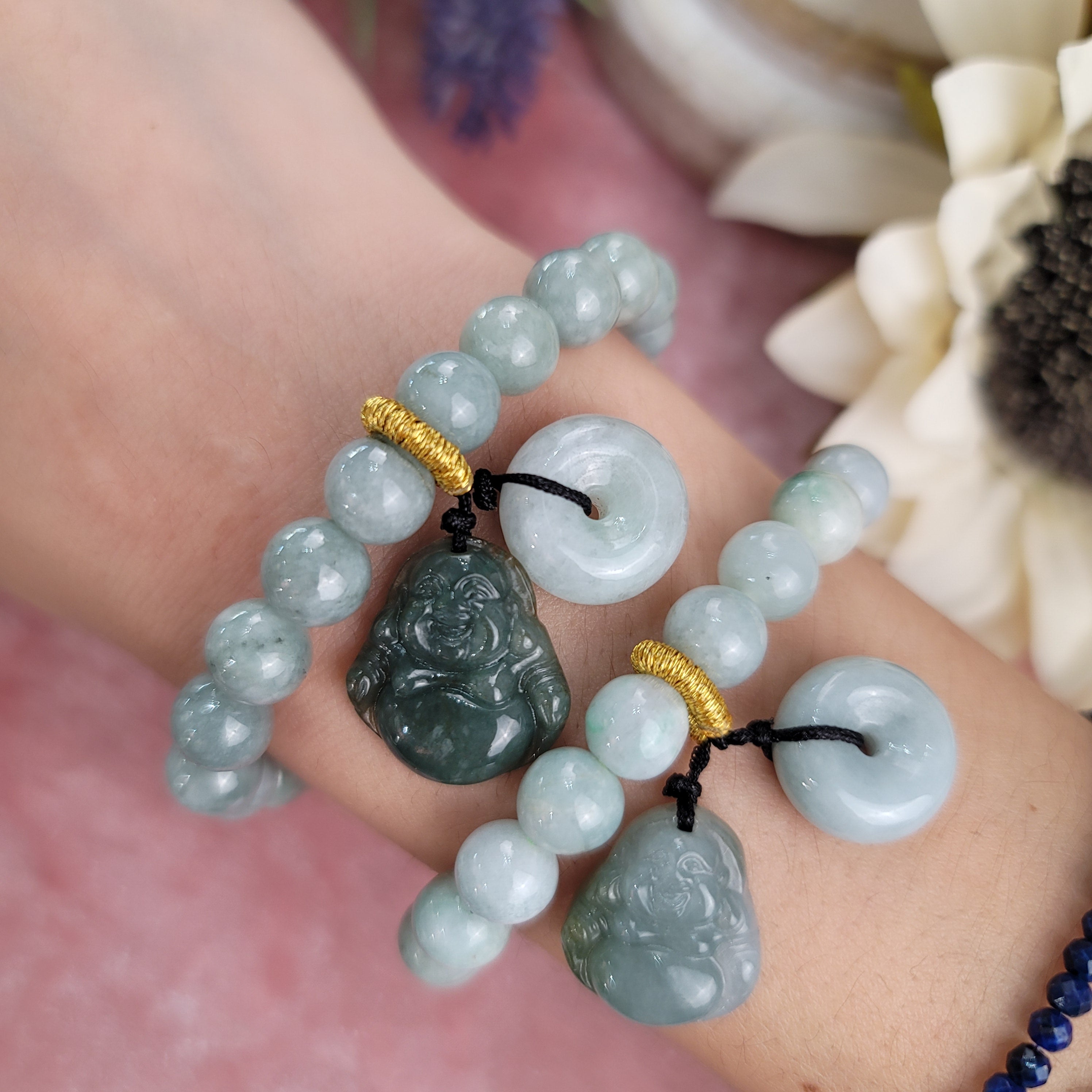 Jade Laughing Buddha Bracelet for Acceptance and Peace and Serenity