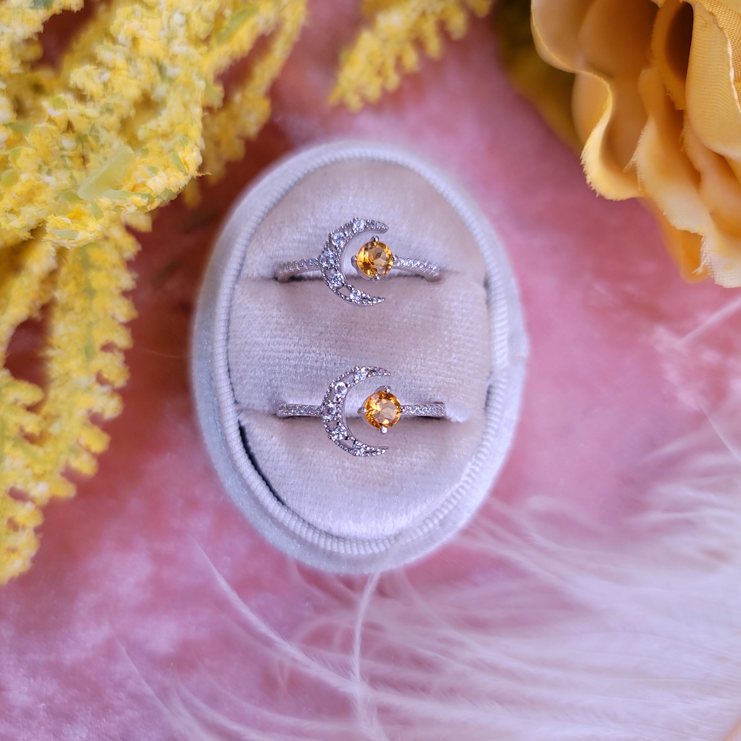 Citrine Magical Luna Adjustable Ring .925 Silver for Attracting Abundance, Good Luck and Positivity