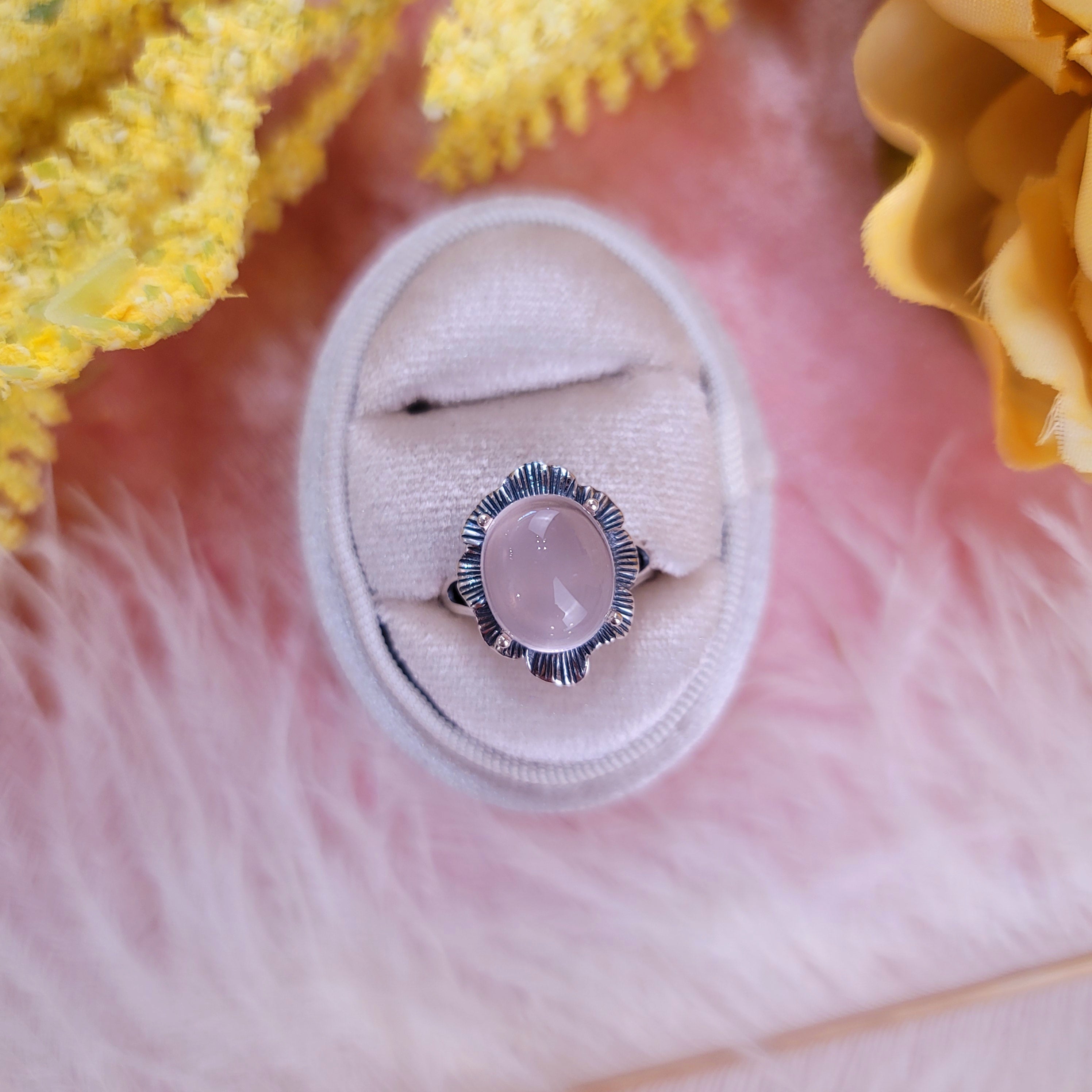 Mozambique Star Rose Quartz Vintage Style Adjustable 925 Silver Ring for Unconditional Love