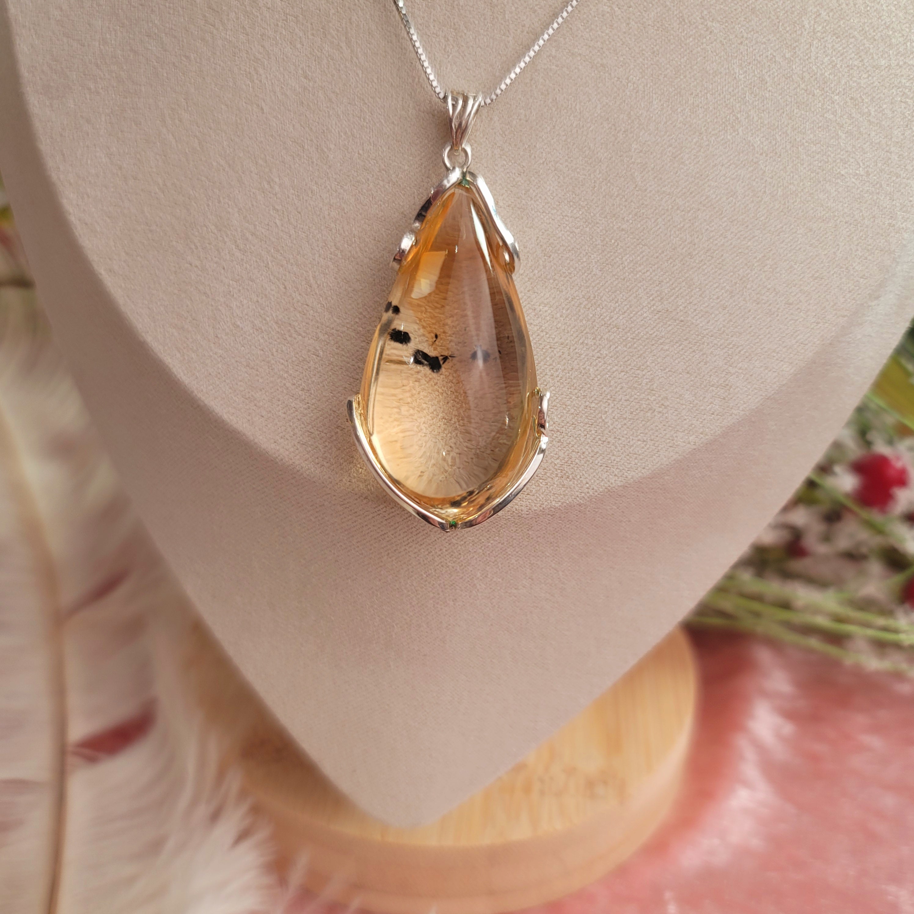 Citrine with Hollandite Inclusion Necklace for Attracting Abundance and Positivity