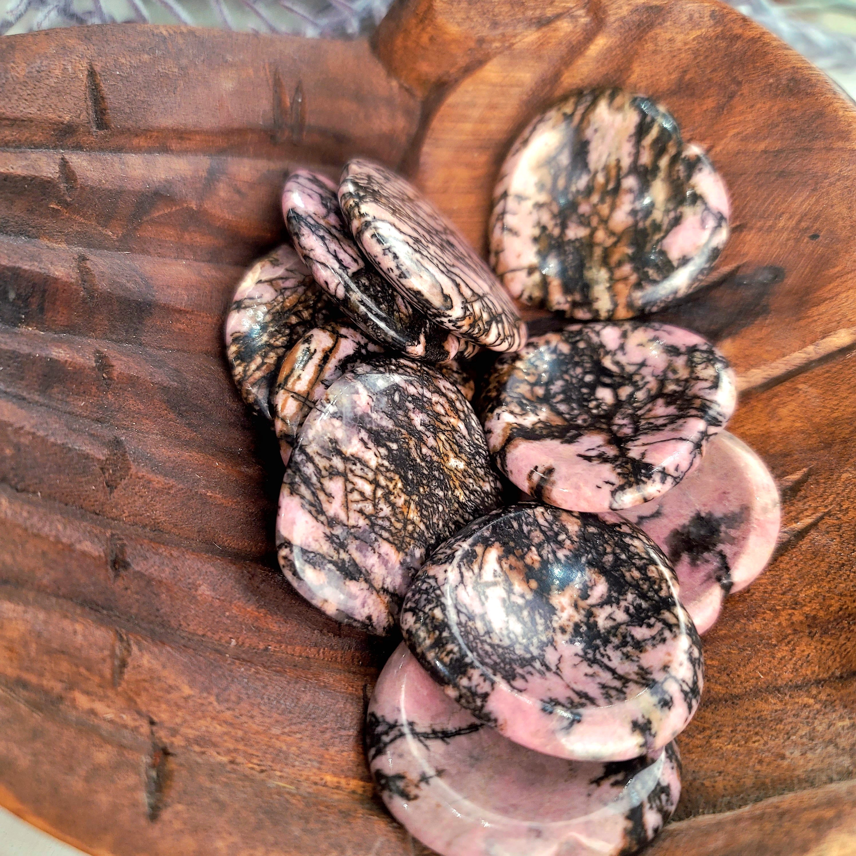 Rhodonite Heart Worry Stone for Attraction, Joy and Love