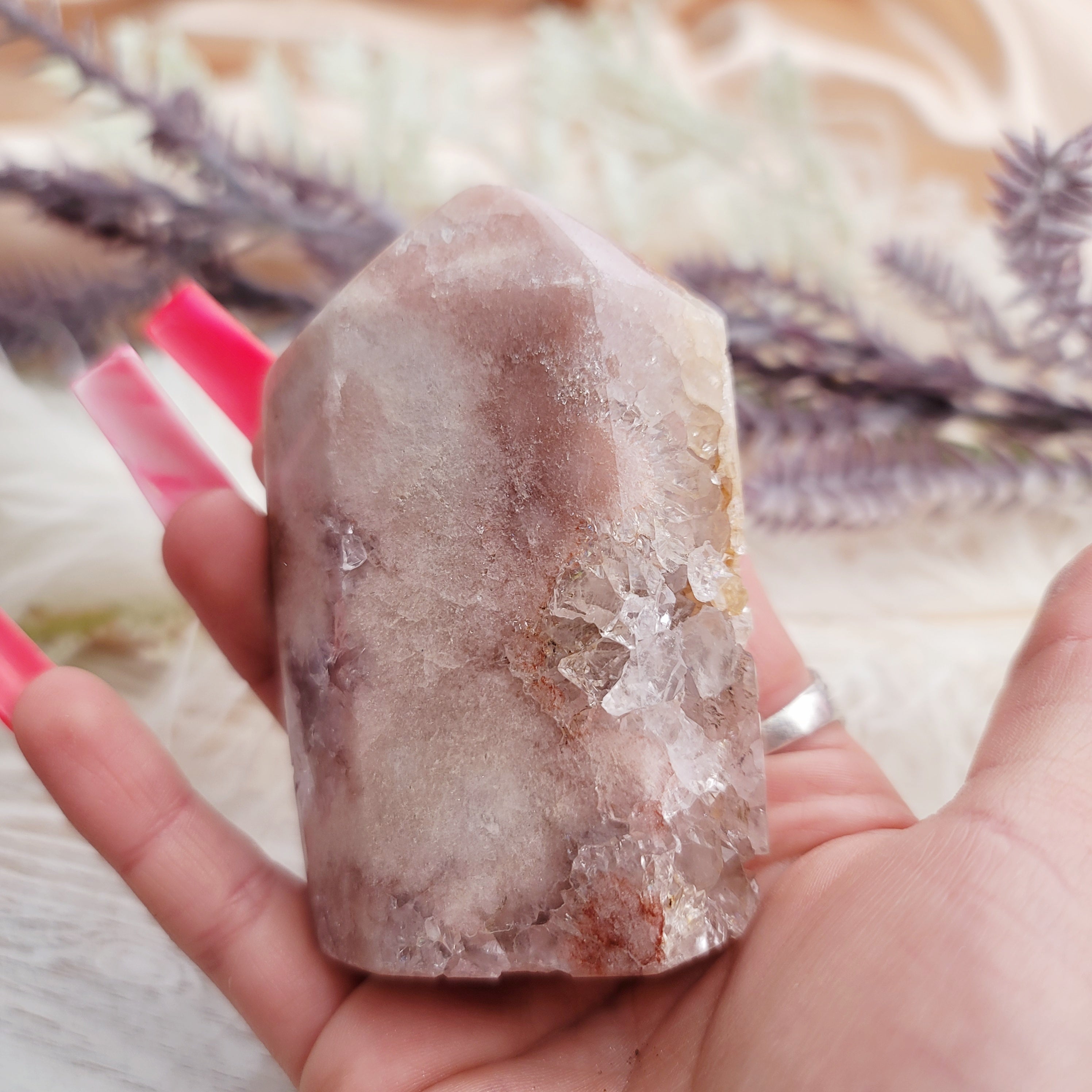 Pink Amethyst Druzy Tower for Intuition & Protection