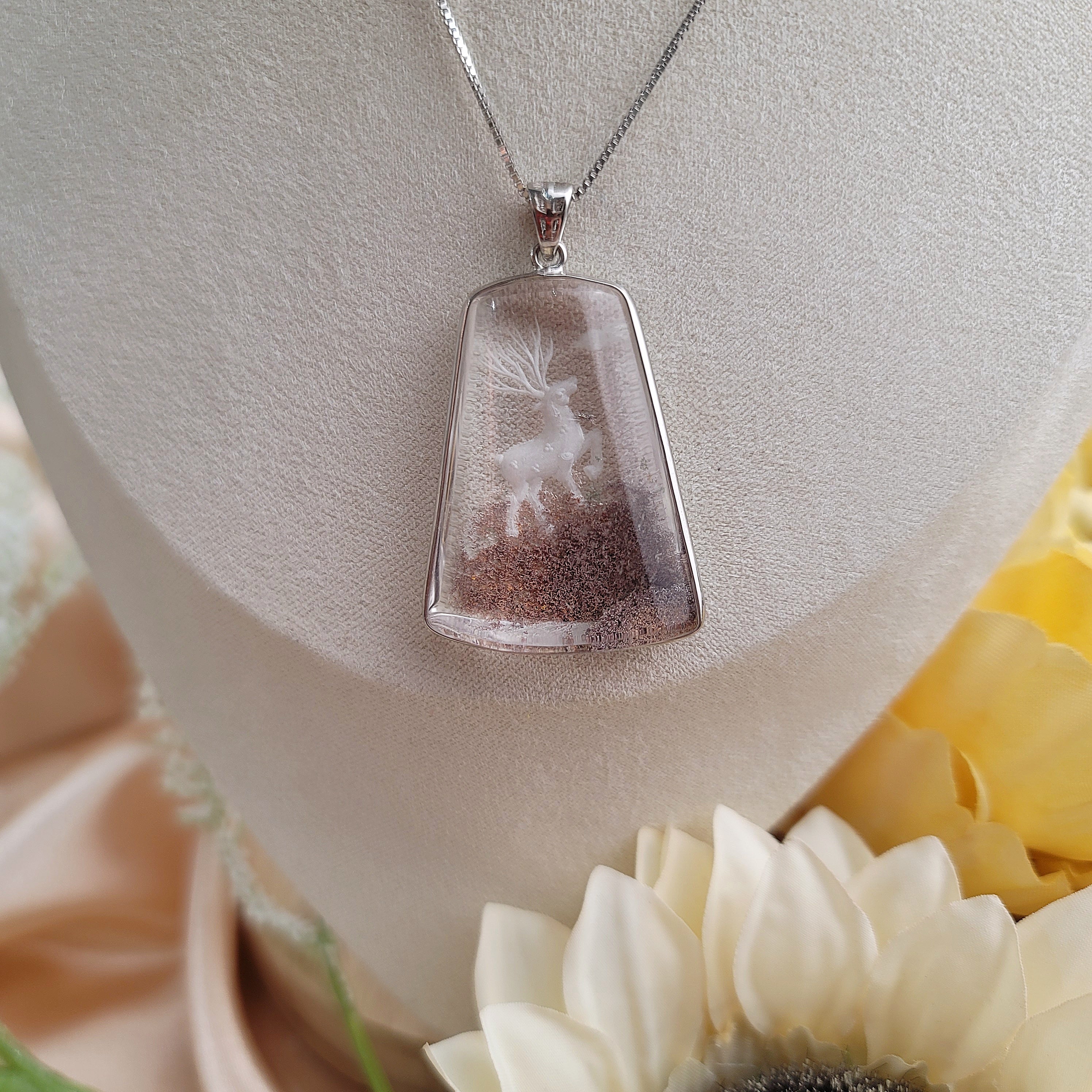 Garden Quartz Carved Necklace .925 Silver for Healing, Intention Setting and Manifesting