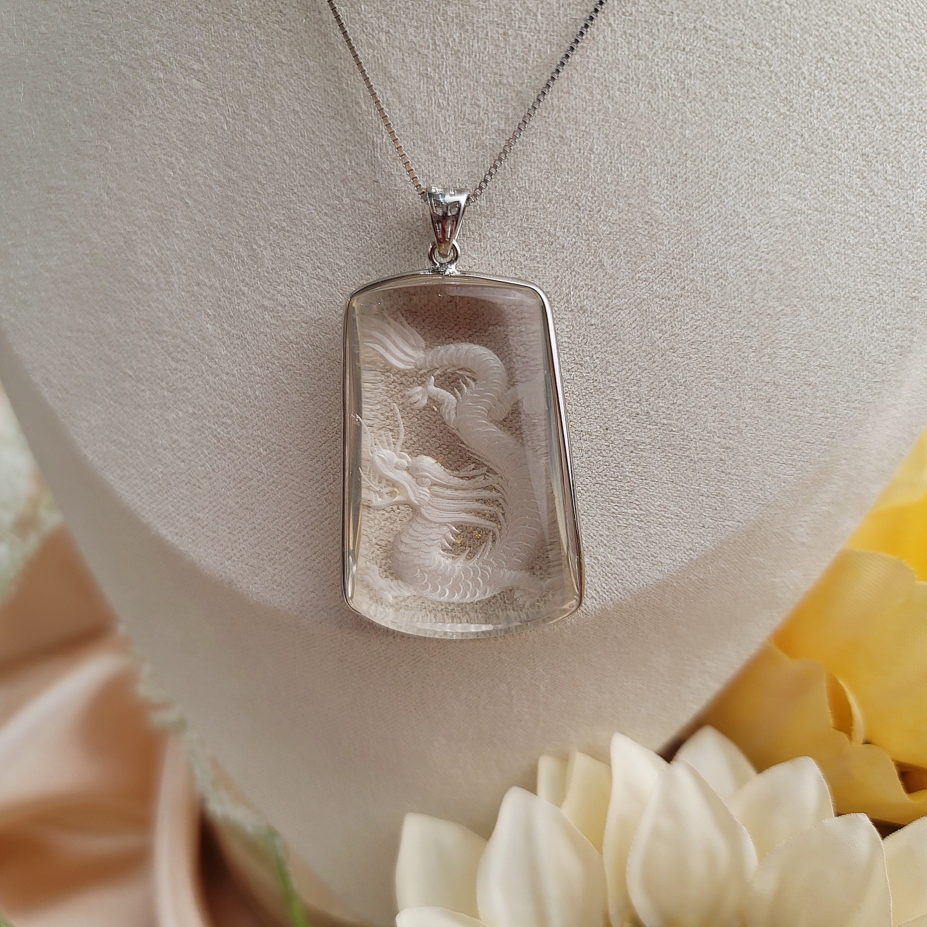 Clear Quartz Carved Necklace For Healing, Intention Setting and Manifesting