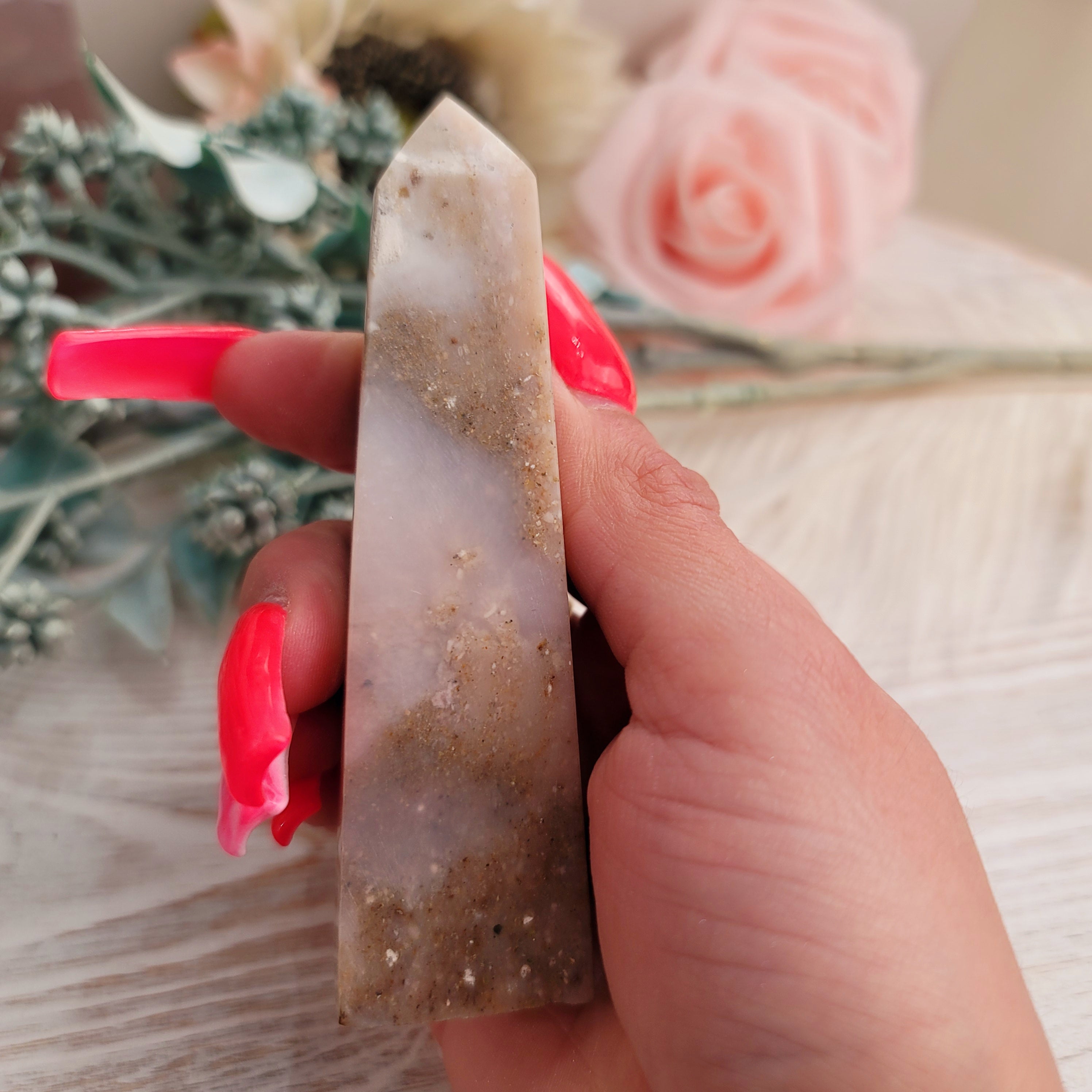 Peruvian Pink Opal Obelisk for Emotional Healing, Love and Romance
