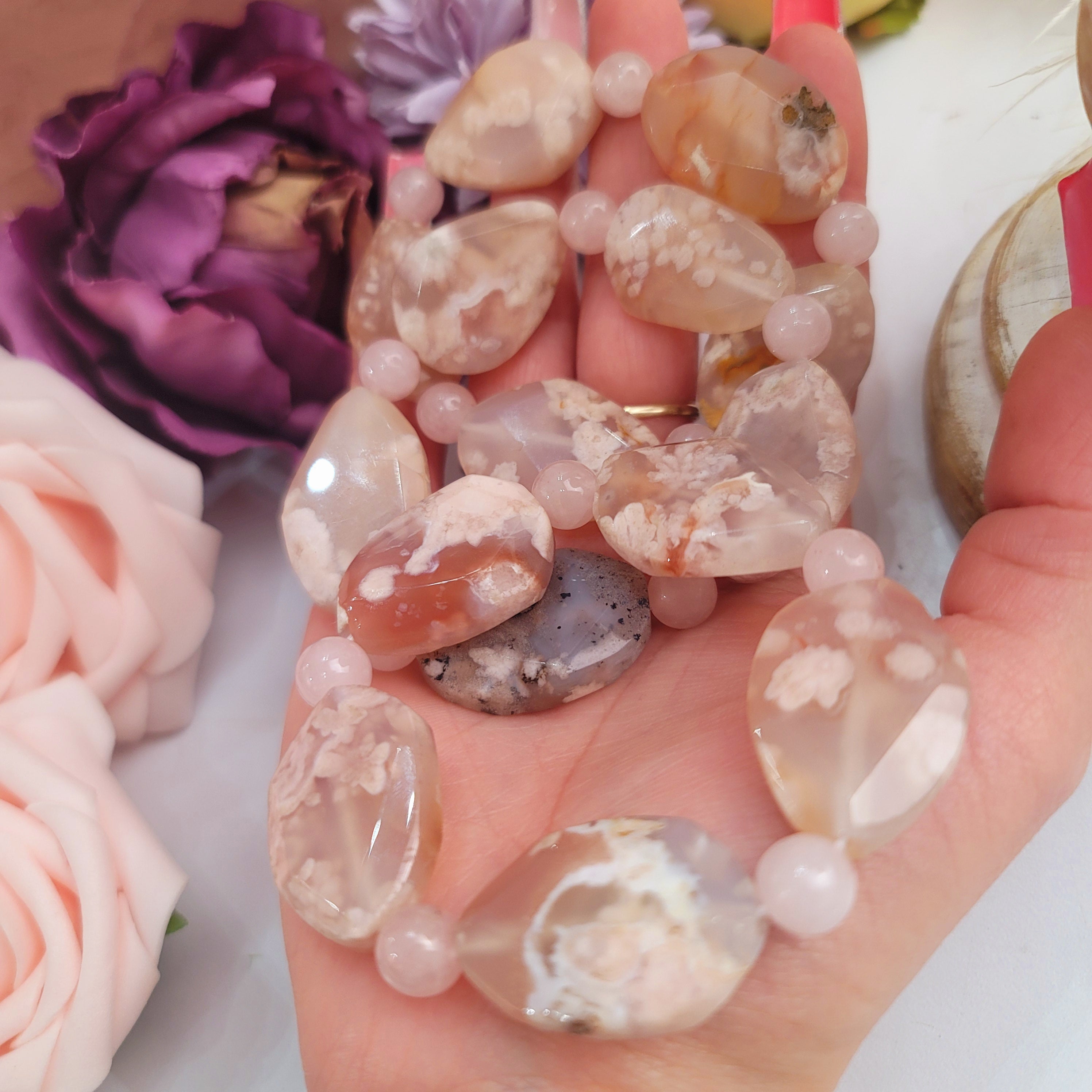 Flower Agate & Rose Quartz Bracelet for Blossoming into your Full Potential and Unconditional Love Vibes