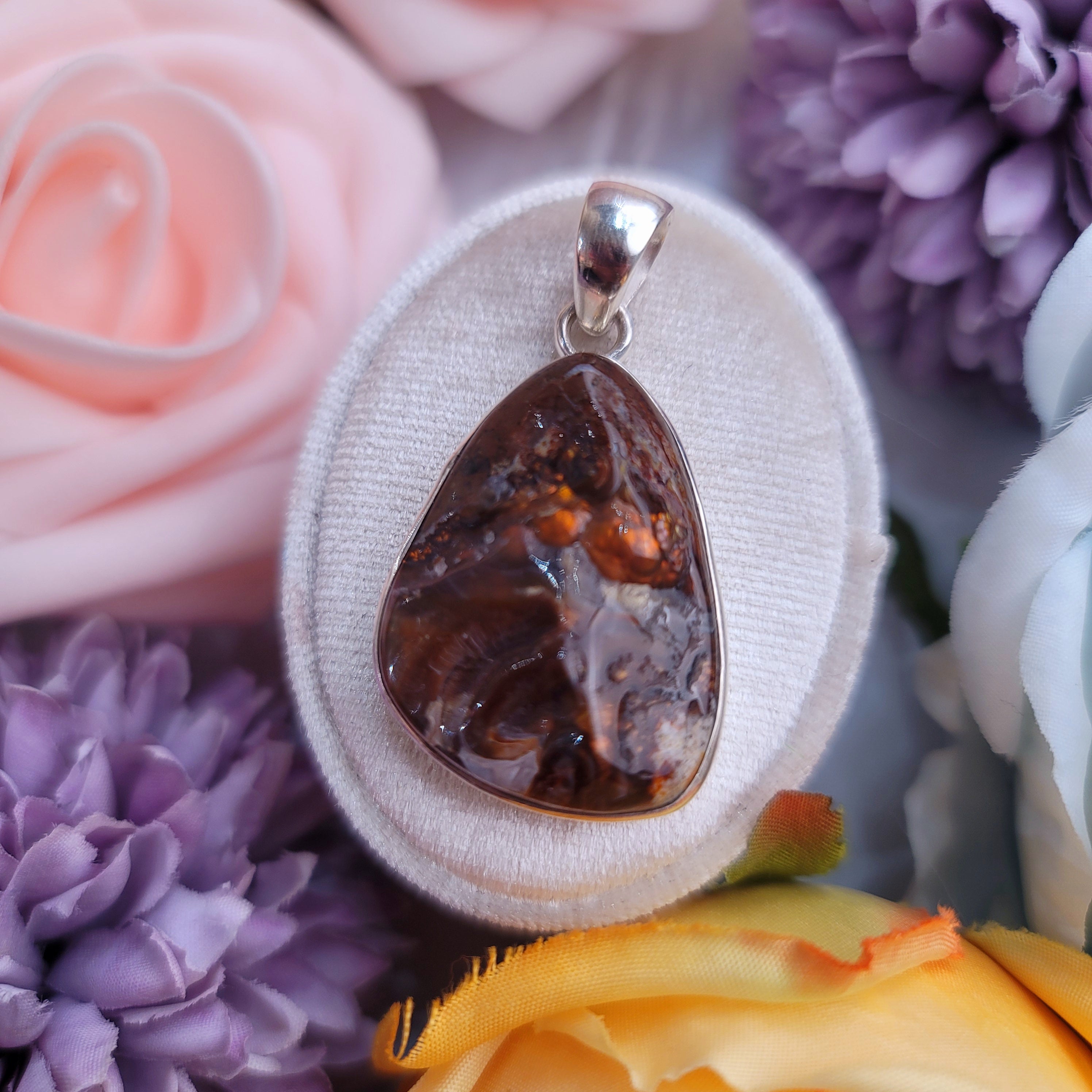 Fire Agate Pendant for Emotional Support, Joy and Self Worth