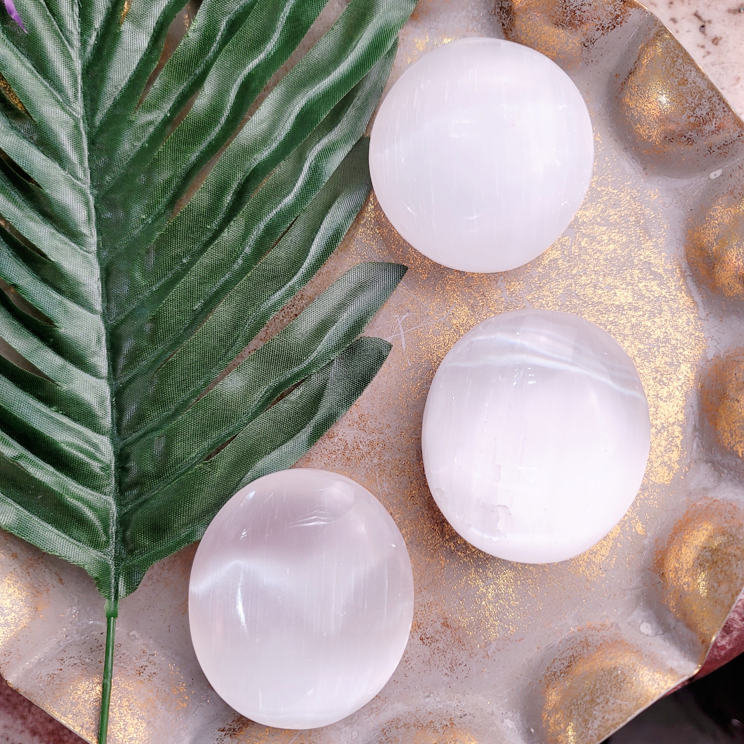 Satin Spar Selenite Palm Stone For Cleansing and Purifying your Aura and Chakras