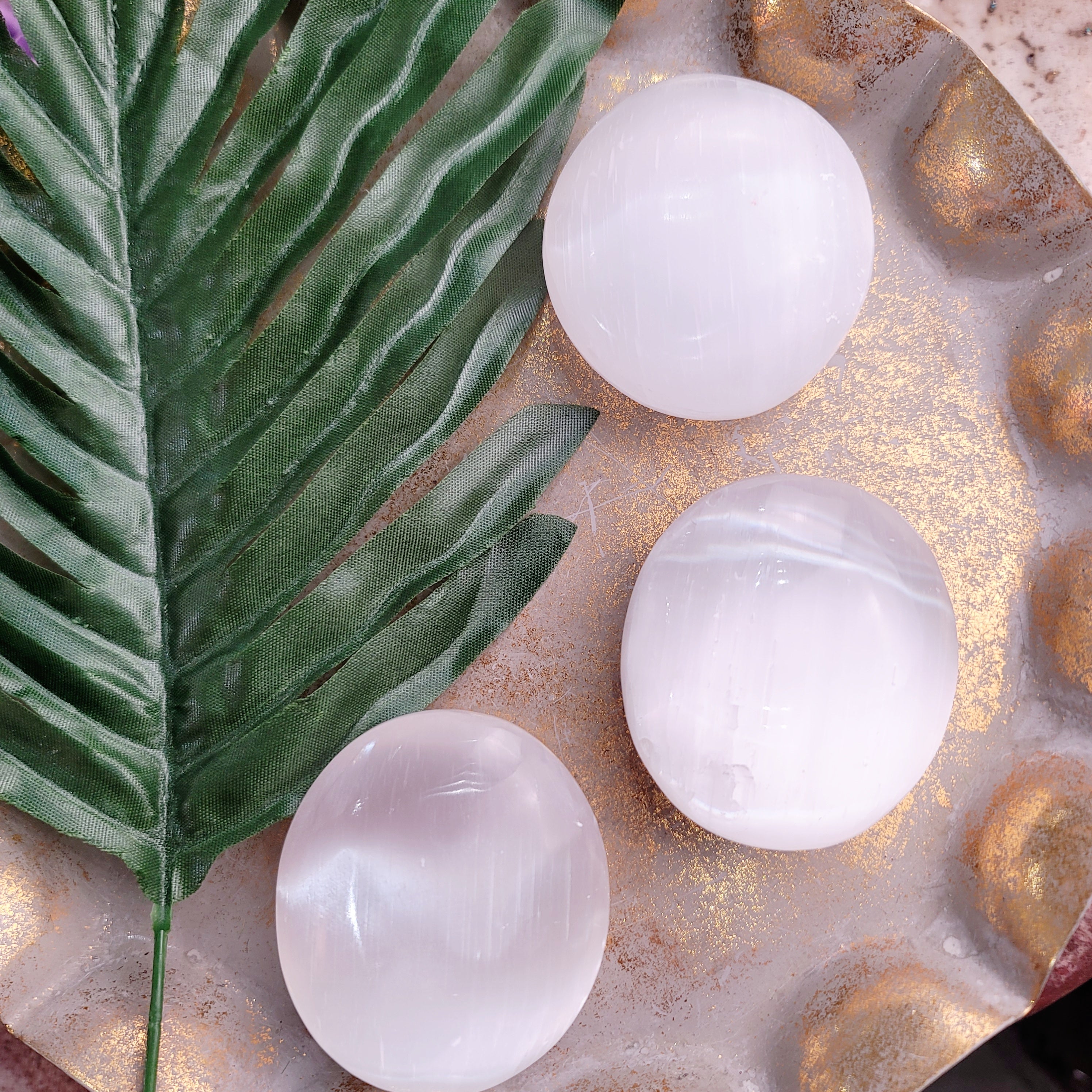 Satin Spar Selenite Palm Stone For Cleansing and Purifying your Aura and Chakras