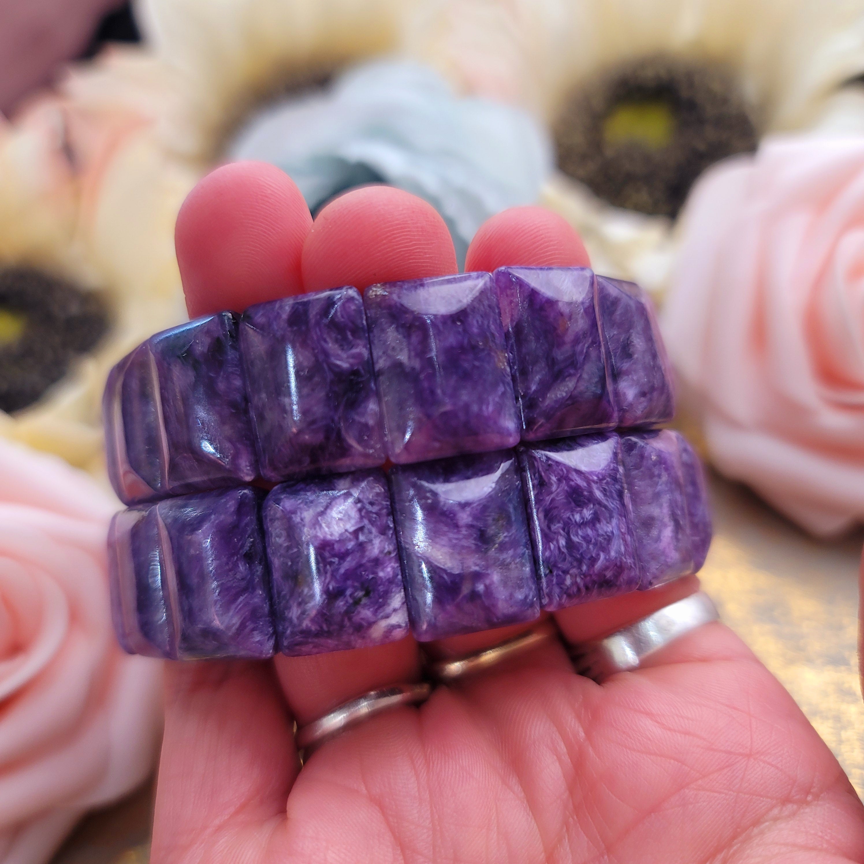 Charoite Stretchy Bangle Bracelet for Connection with Higher Realms and Intuition