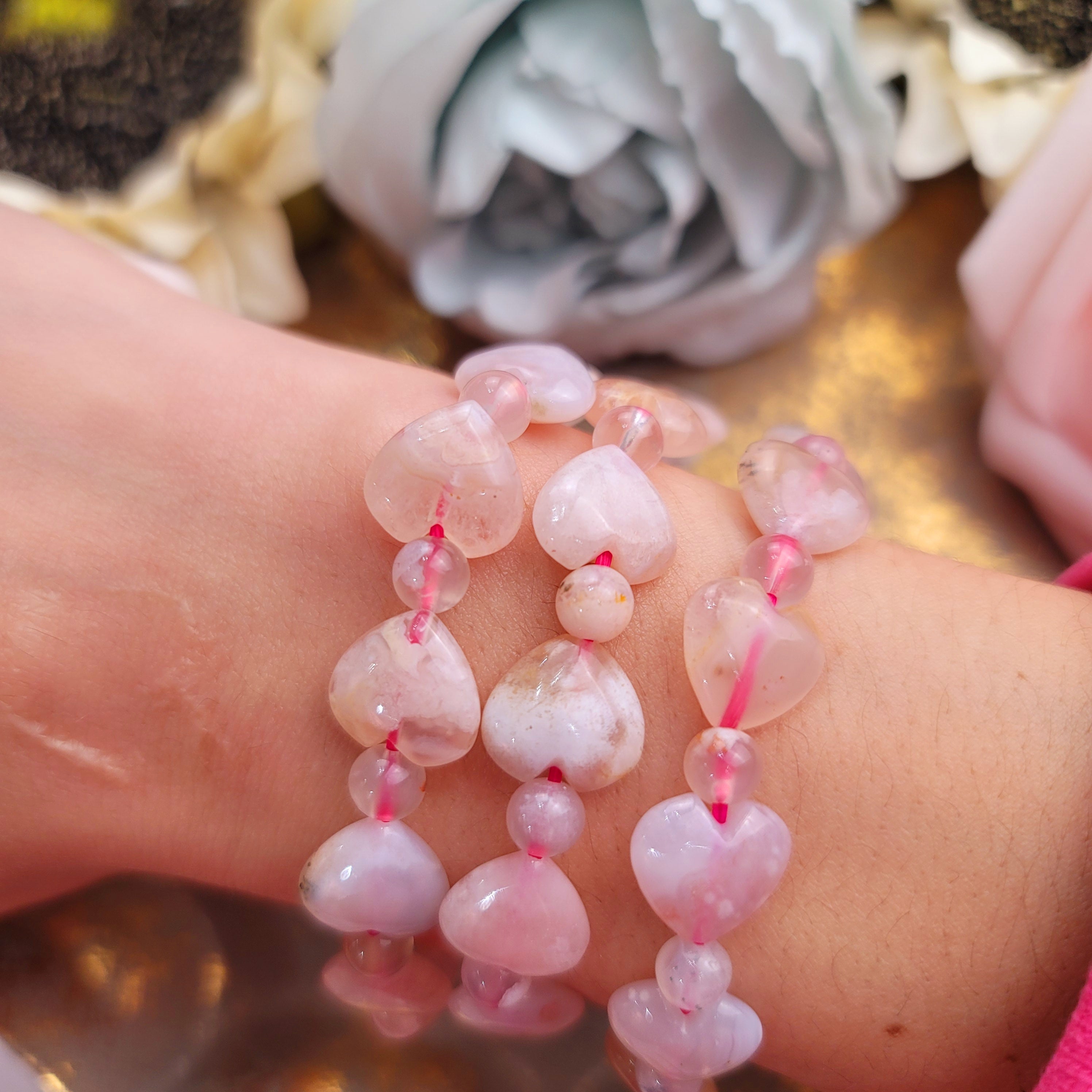 Flower Agate Heart Bracelet for Blossoming into your Full Potential