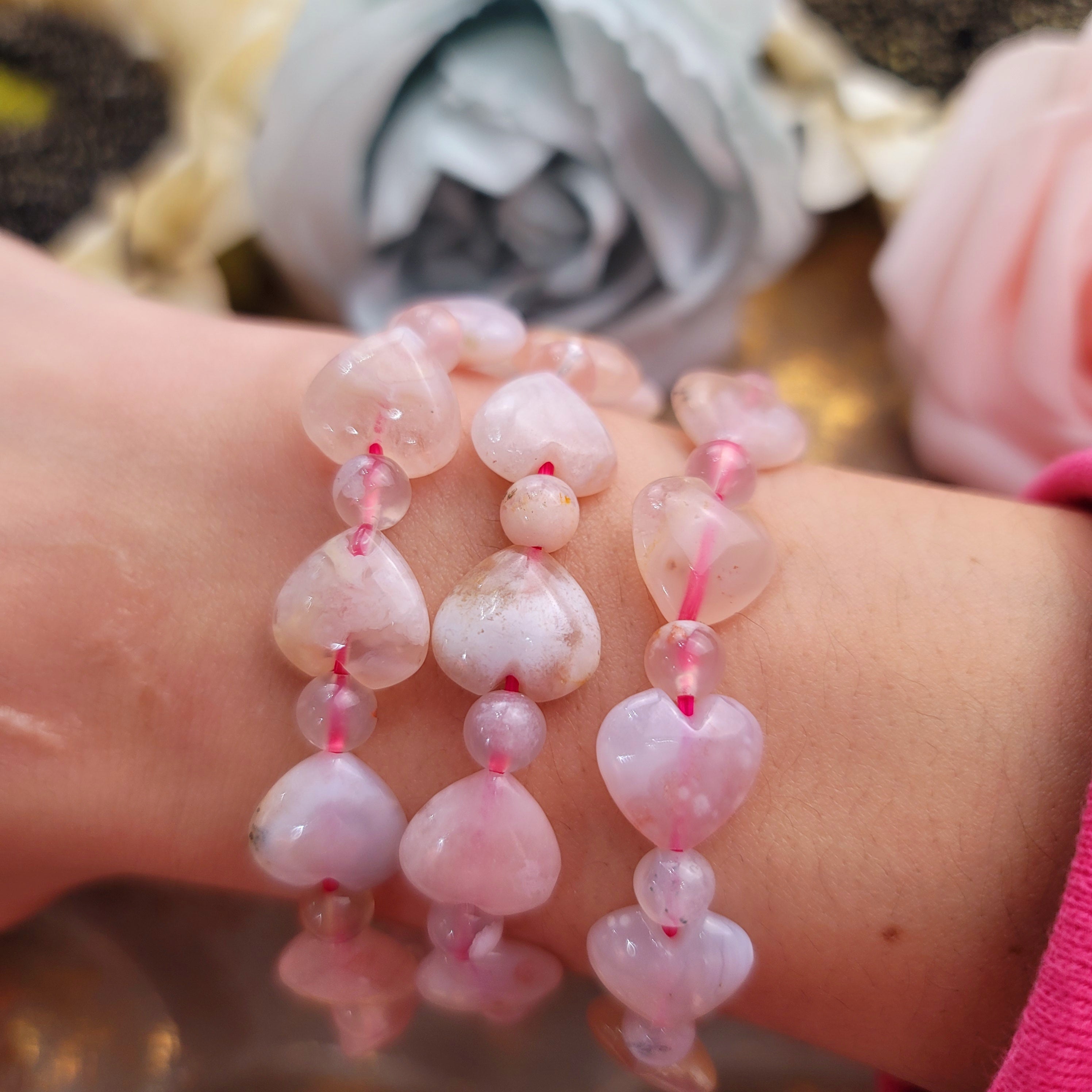 Flower Agate Heart Bracelet for Blossoming into your Full Potential