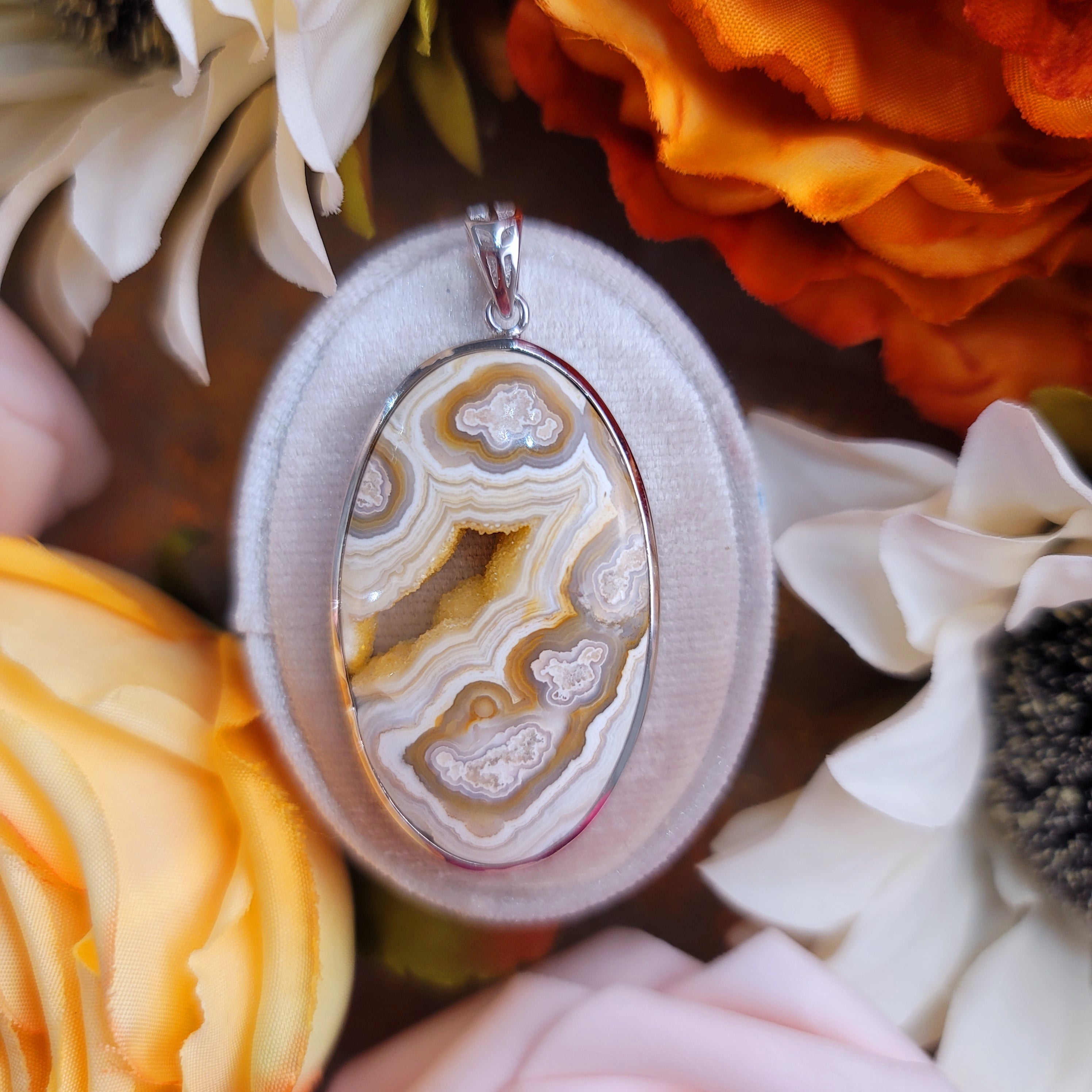 Red Lace Agate Pendant .925 Silver for Creative Manifestation