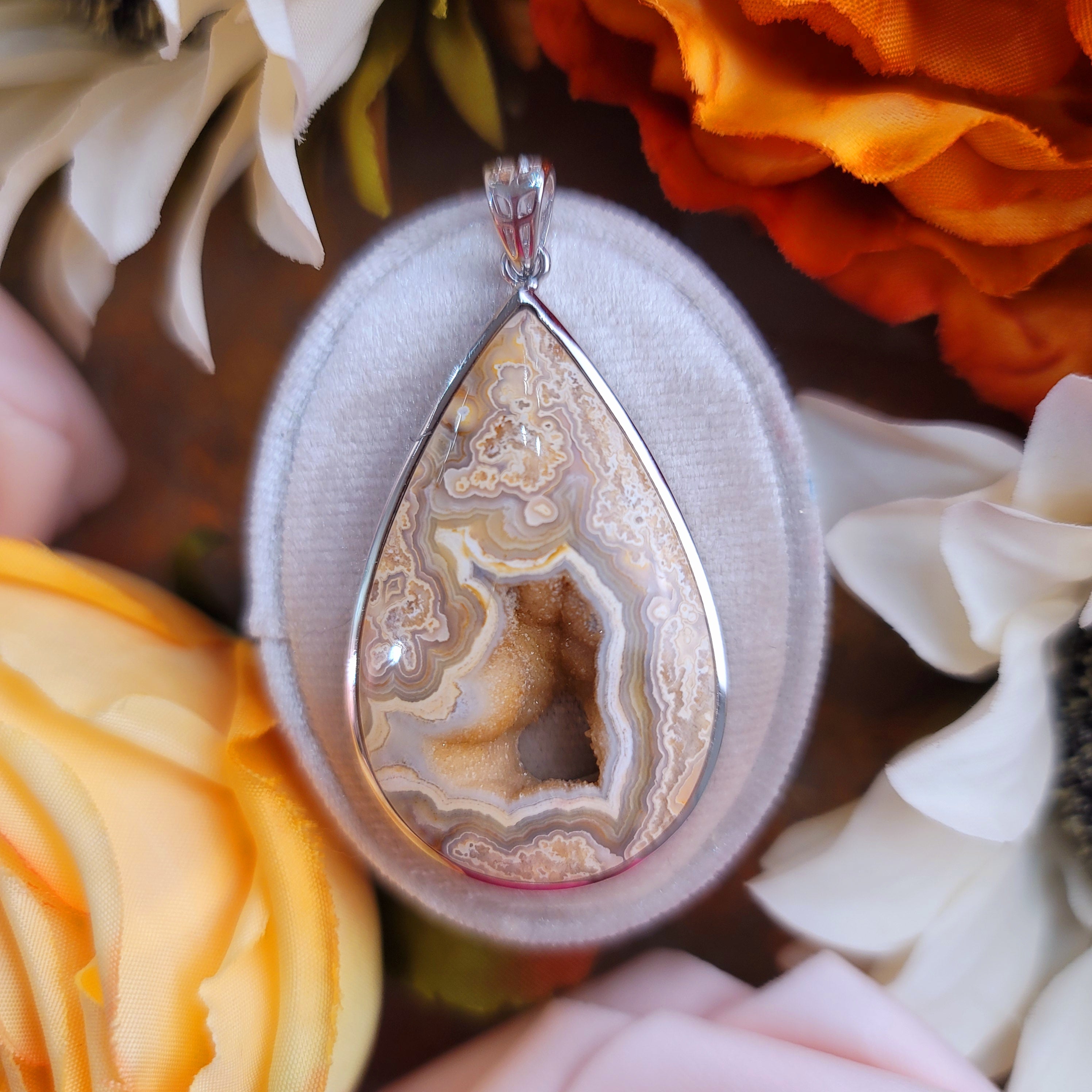 Red Lace Agate Pendant .925 Silver for Creative Manifestation