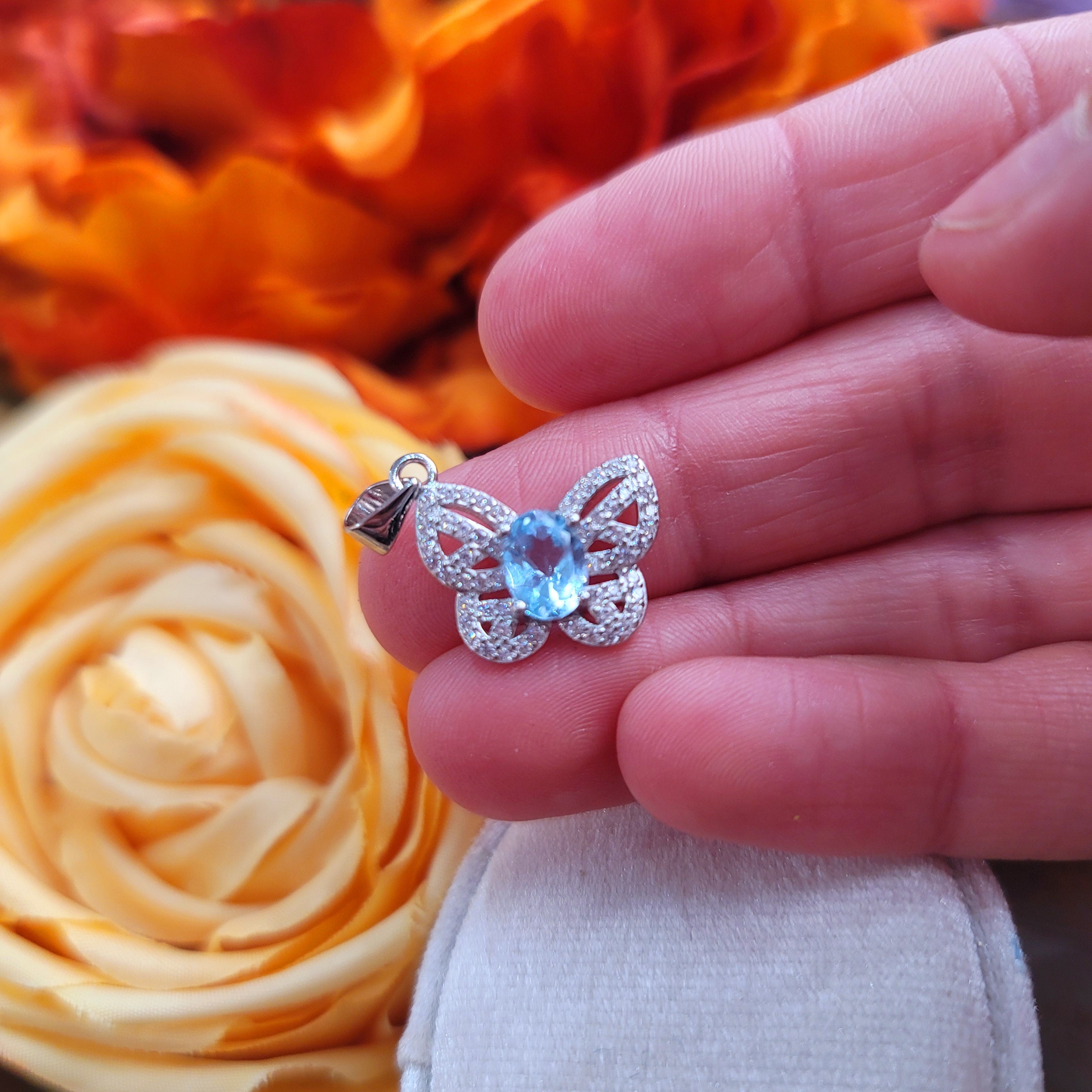 Blue Topaz Magestic Butterfly Pendant for Awareness, Communication and Opportunities