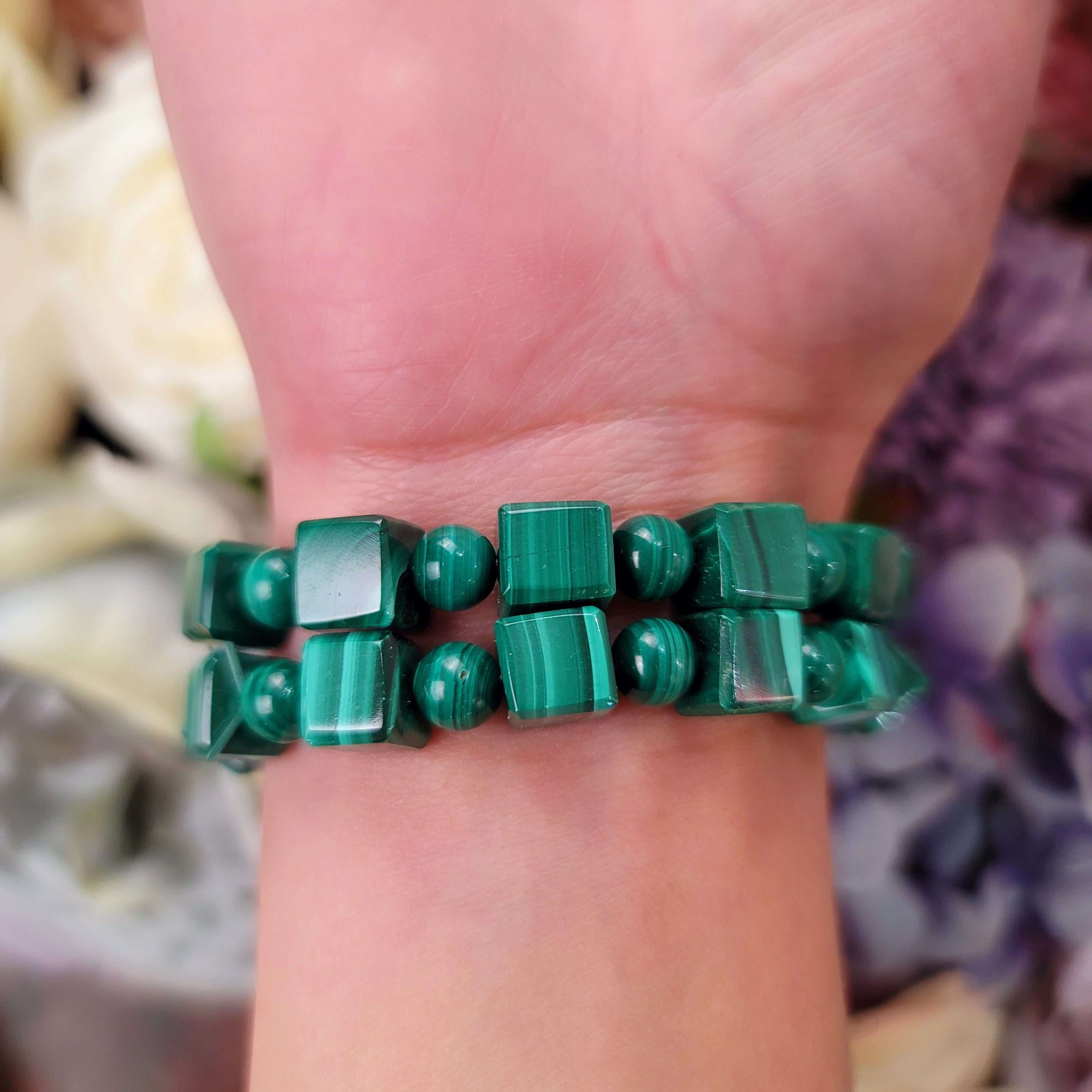 Malachite Cube Bracelet (High Quality) for Abundance, Protection and Transformation