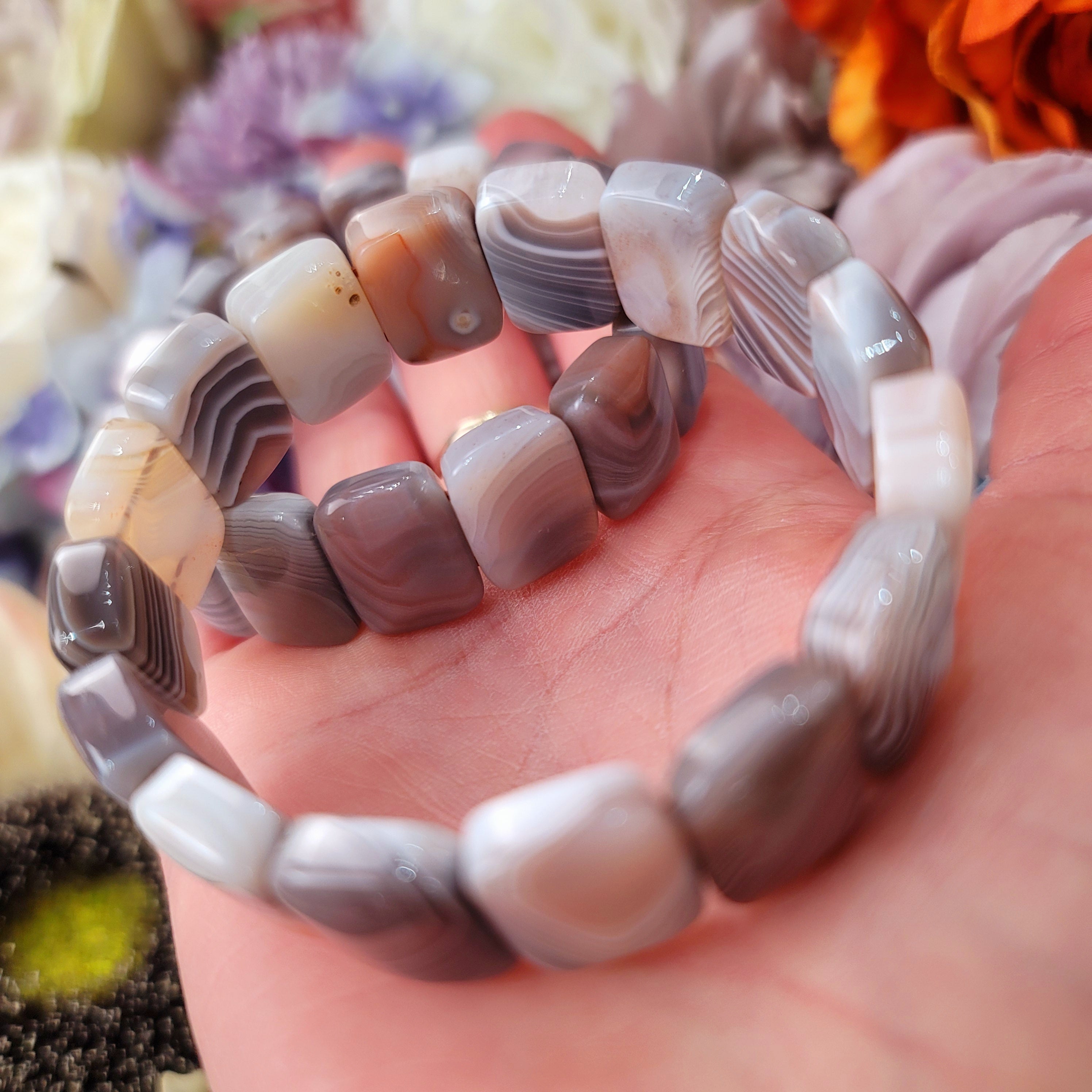 Botswana Agate Bangle Bracelet for Hope, Protection and Strength