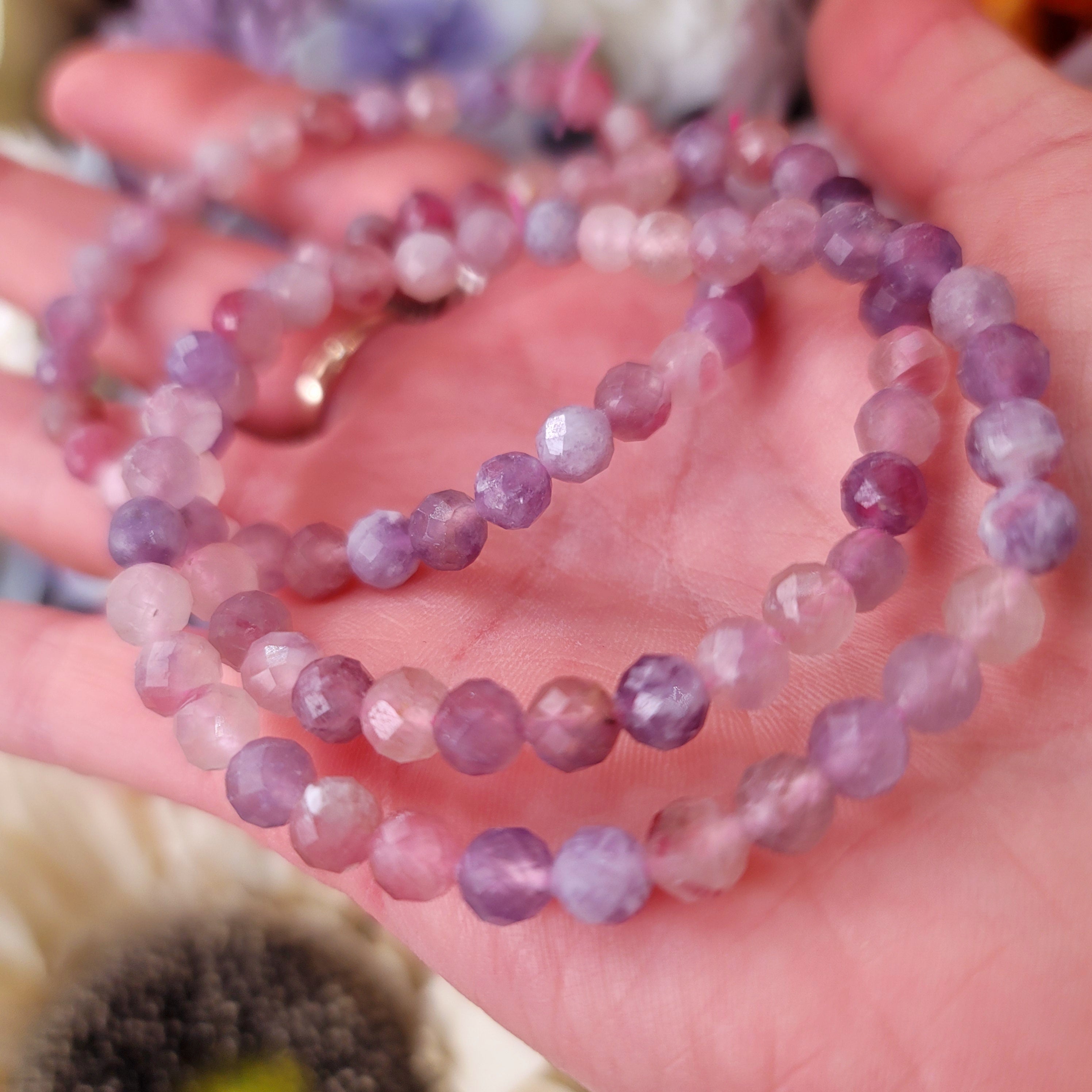 Pink Tourmaline & Lepidolite Faceted Bracelet for Emotional Healing, Joy and Stress Relief