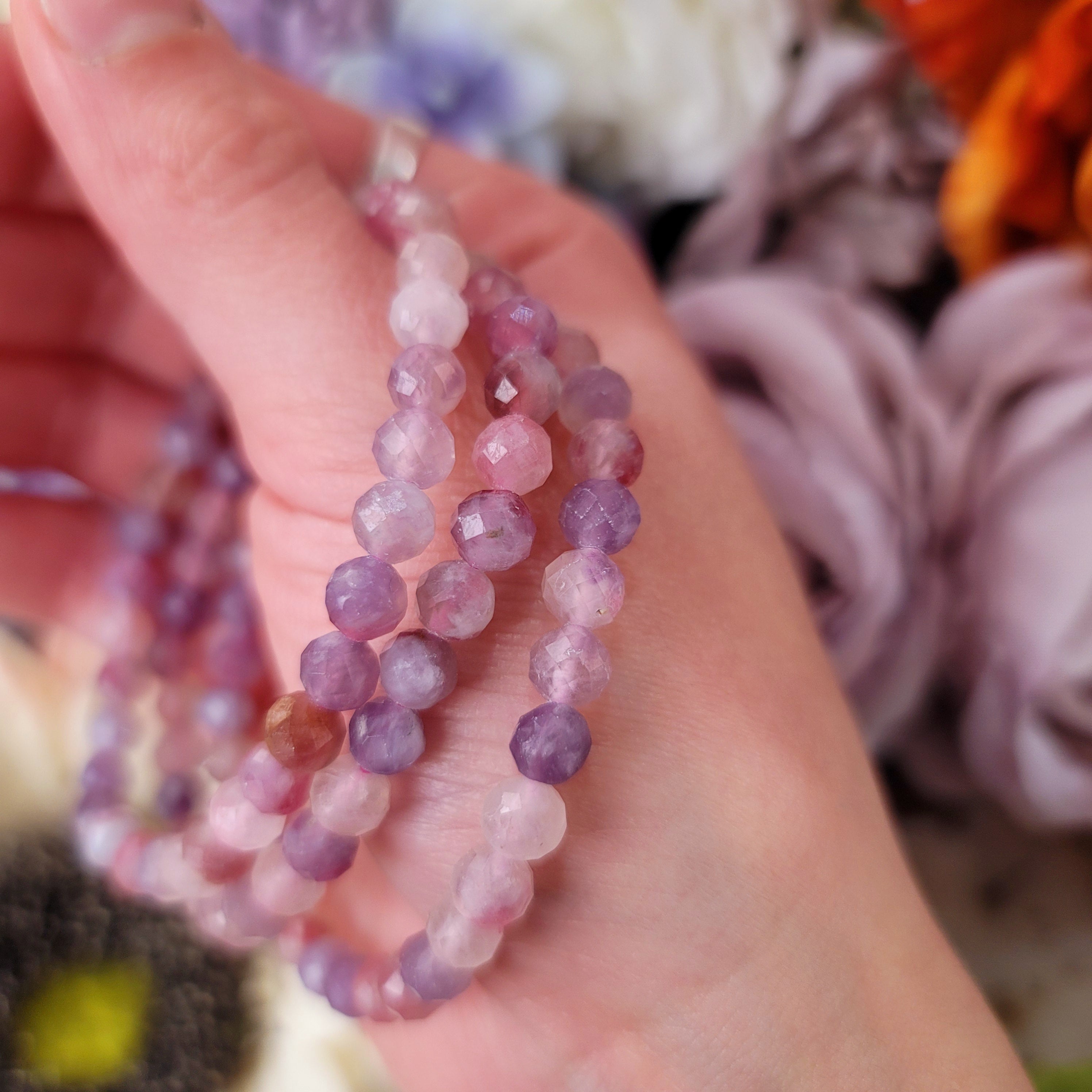 Pink Tourmaline & Lepidolite Faceted Bracelet for Emotional Healing, Joy and Stress Relief