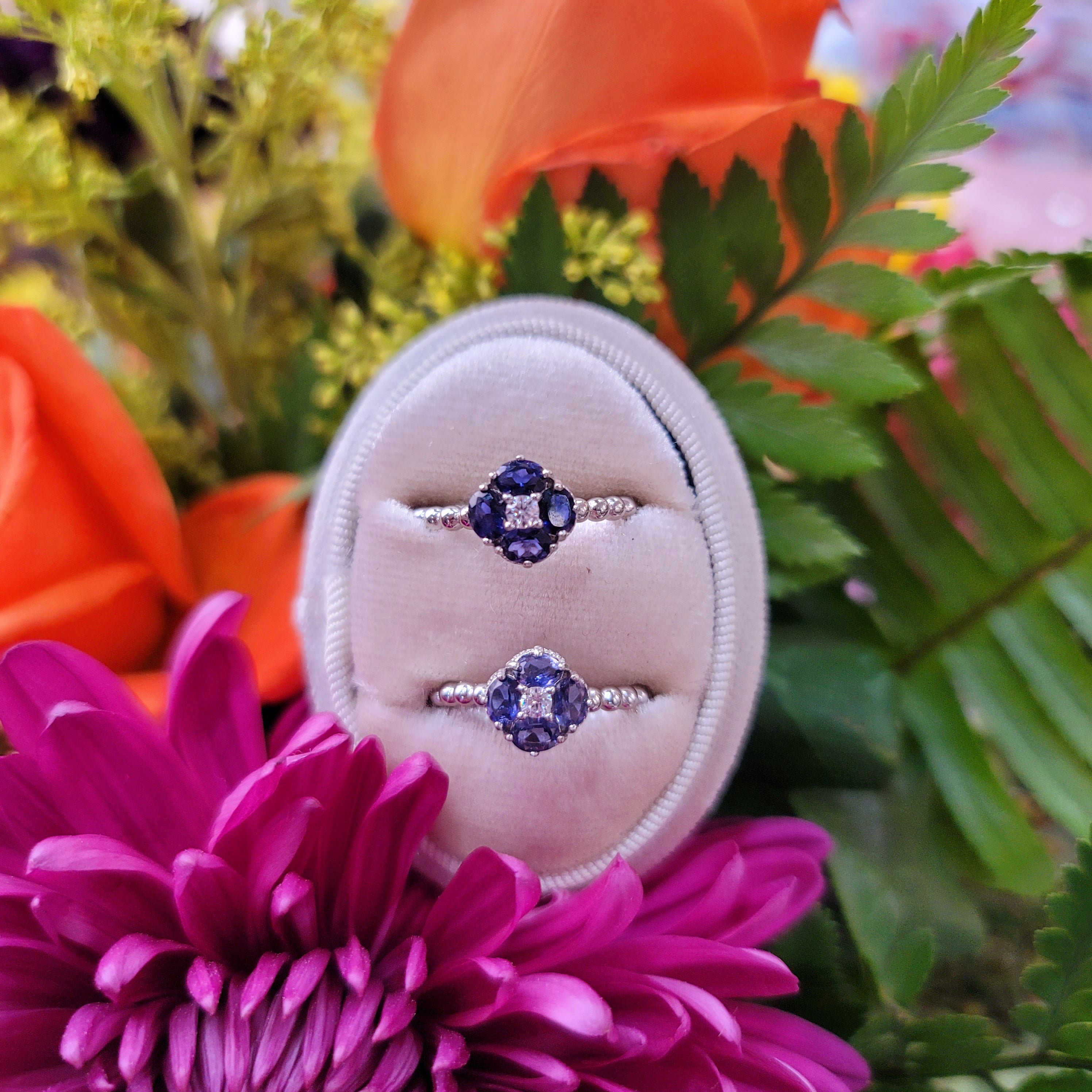 Iolite Flower Ring Adjustable Ring .925 Silver