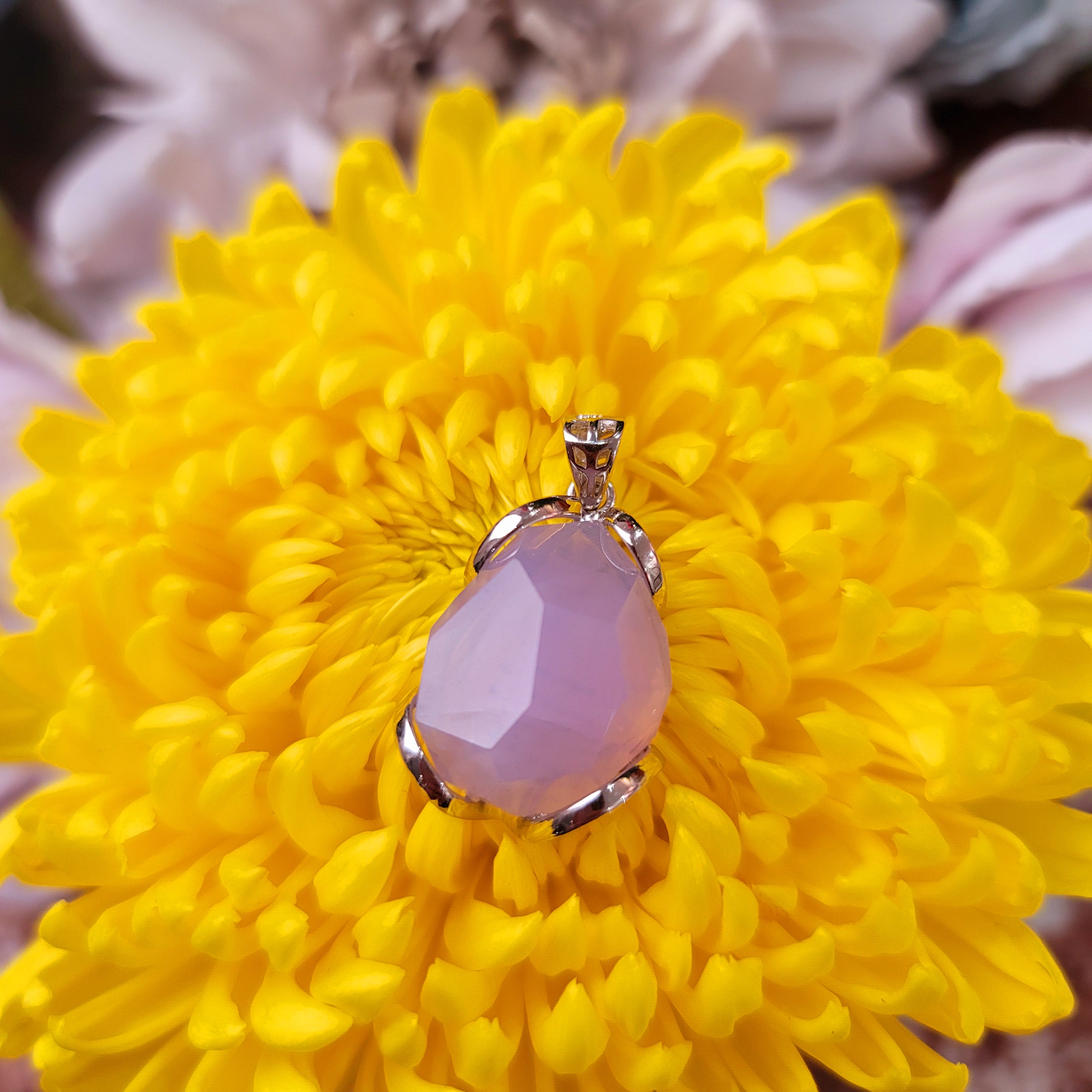 Amethyst "Lavender Moon Quartz" Goddess Pendant .925 Silver for Intuition and Guidance