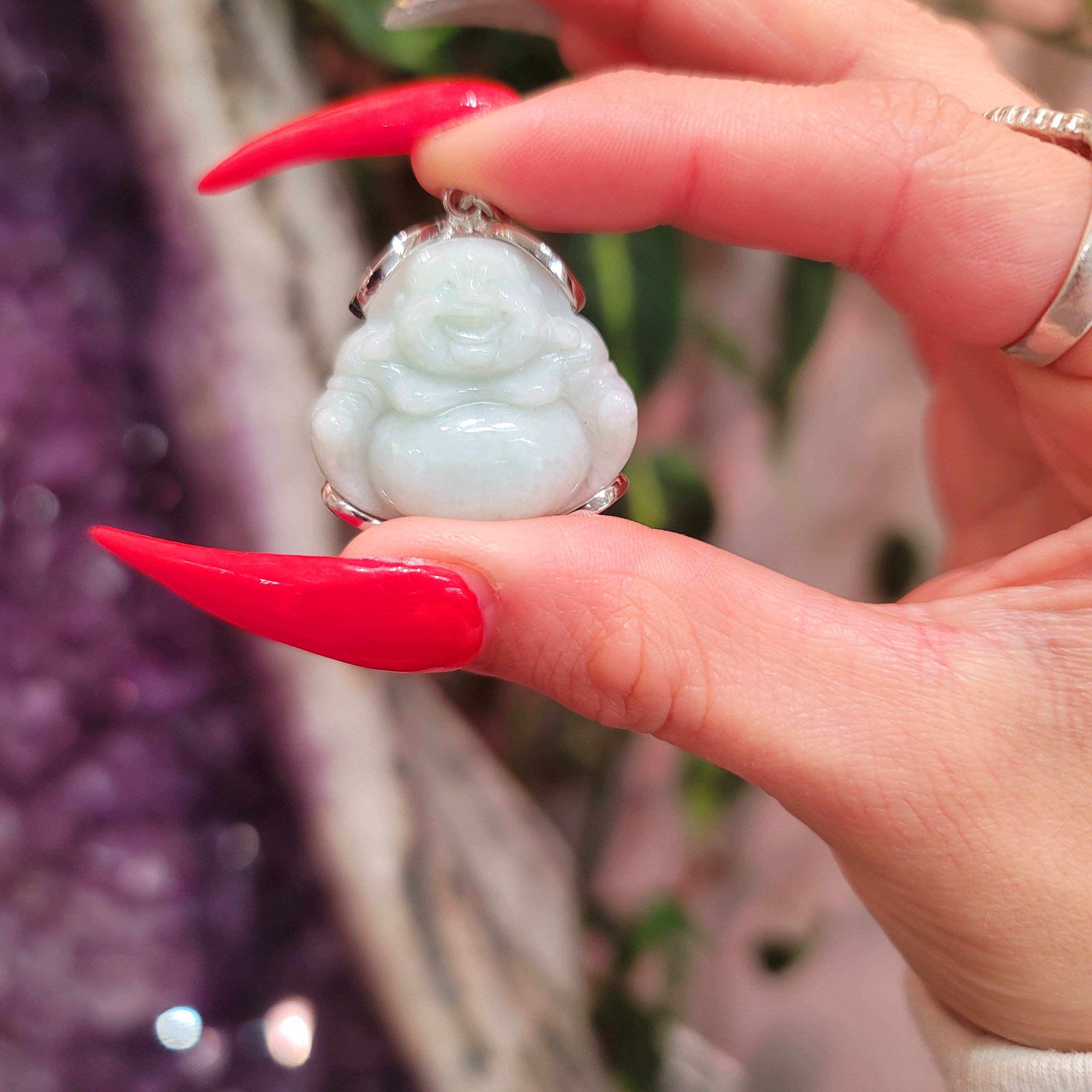 Jade Laughing Buddha Pendant for Good Luck, Prosperity and Serenity
