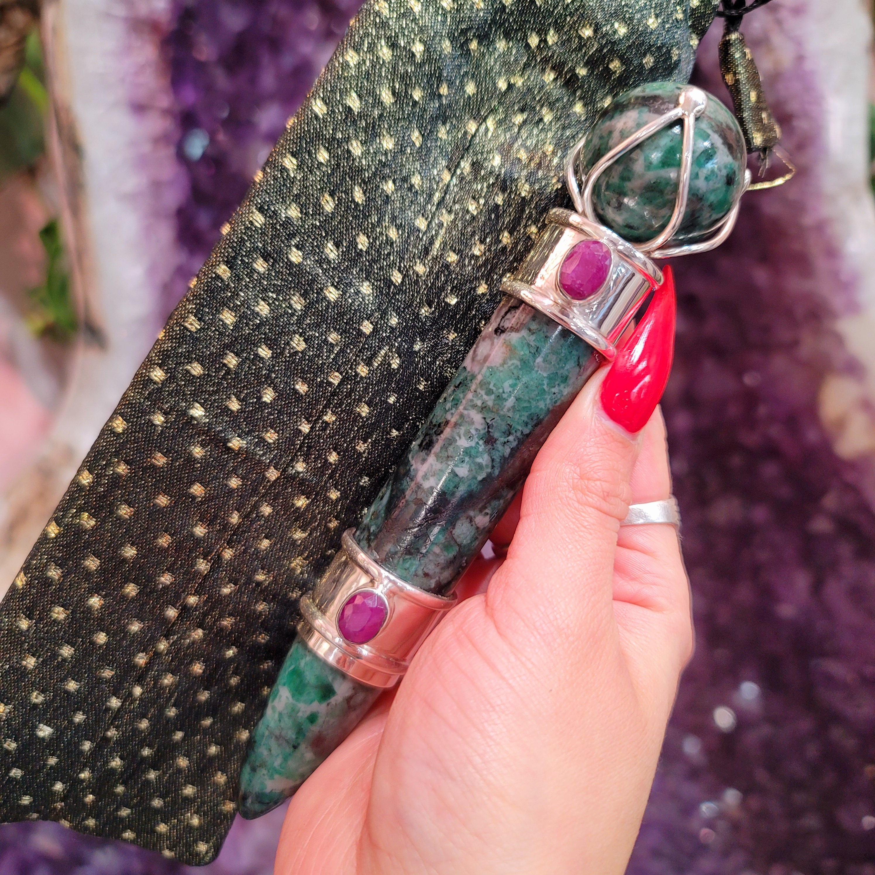 Emerald and Ruby Goddess Wand for Abundance, Love and Wealth
