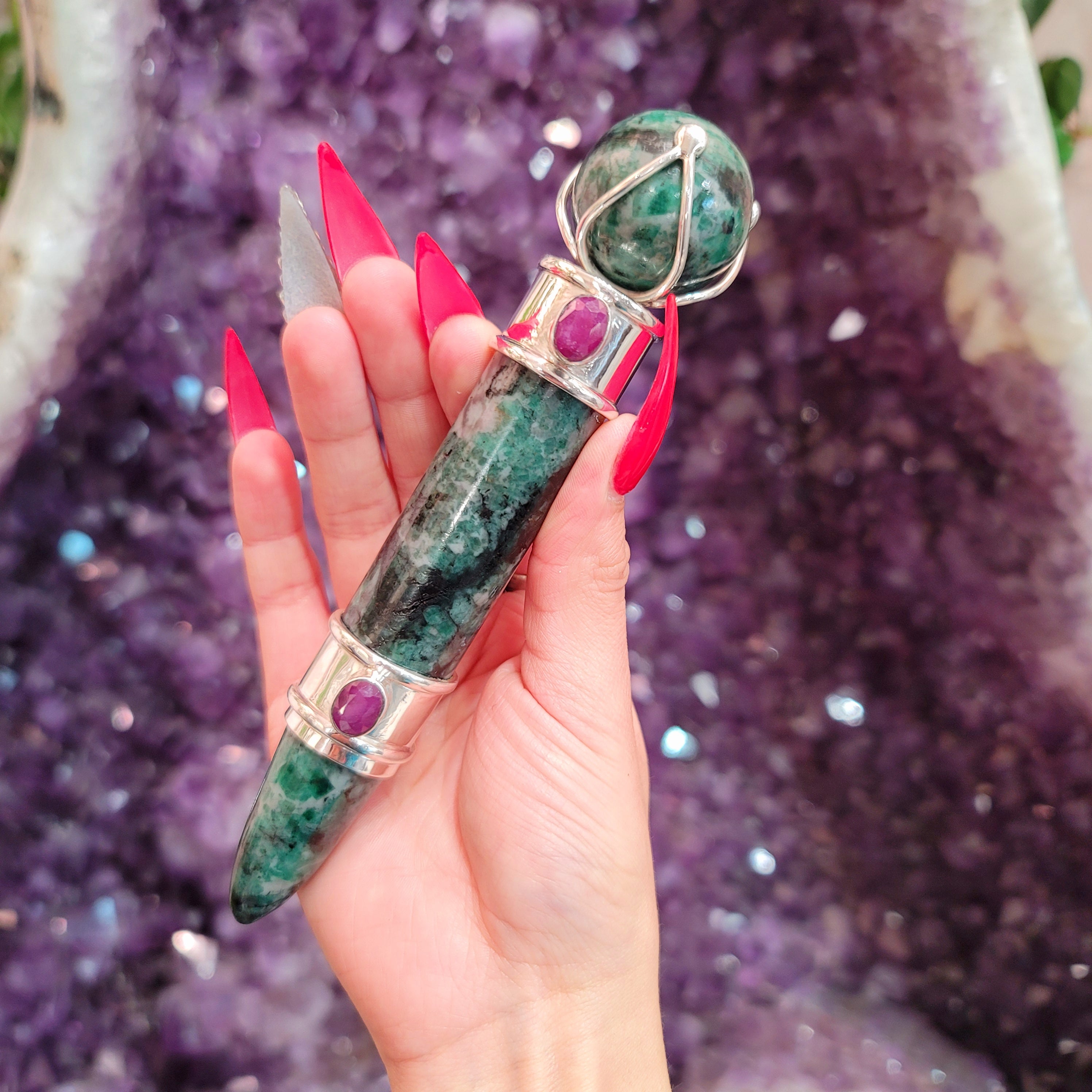 Emerald and Ruby Goddess Wand for Abundance, Love and Wealth