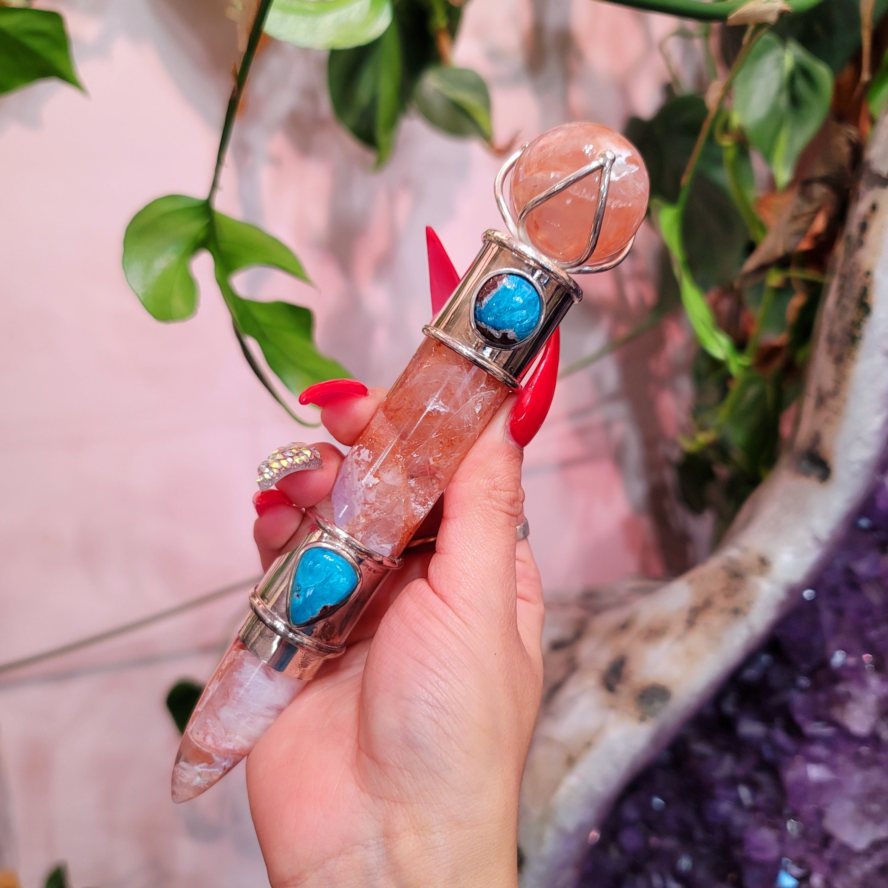 Fire Quartz and Cavansite Wand for Transmuting Negative Energy into Positive and Unlocking your Intuitive Abilities