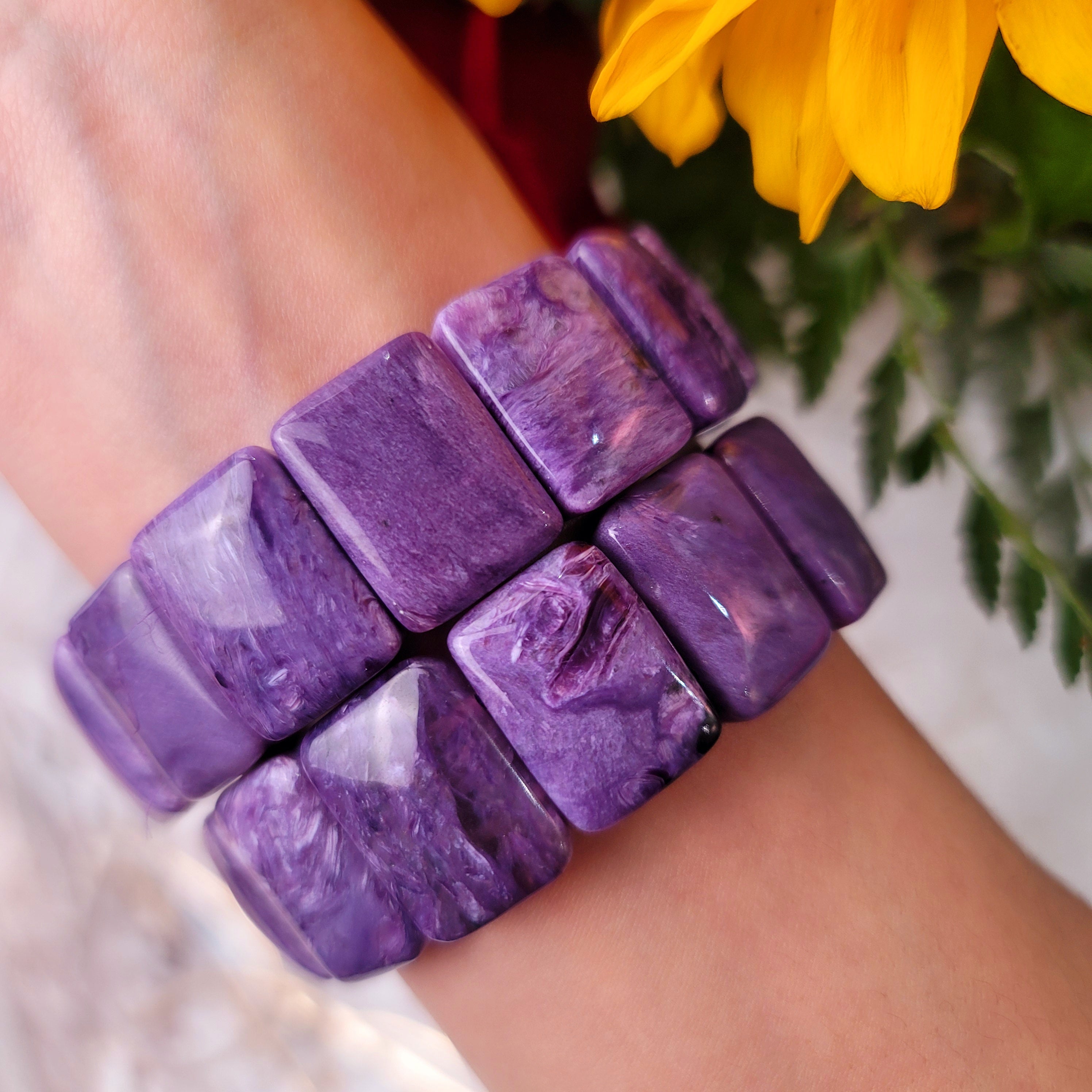 Charoite Stretchy Bangle Bracelet for Connection with Higher Realms and Intuition