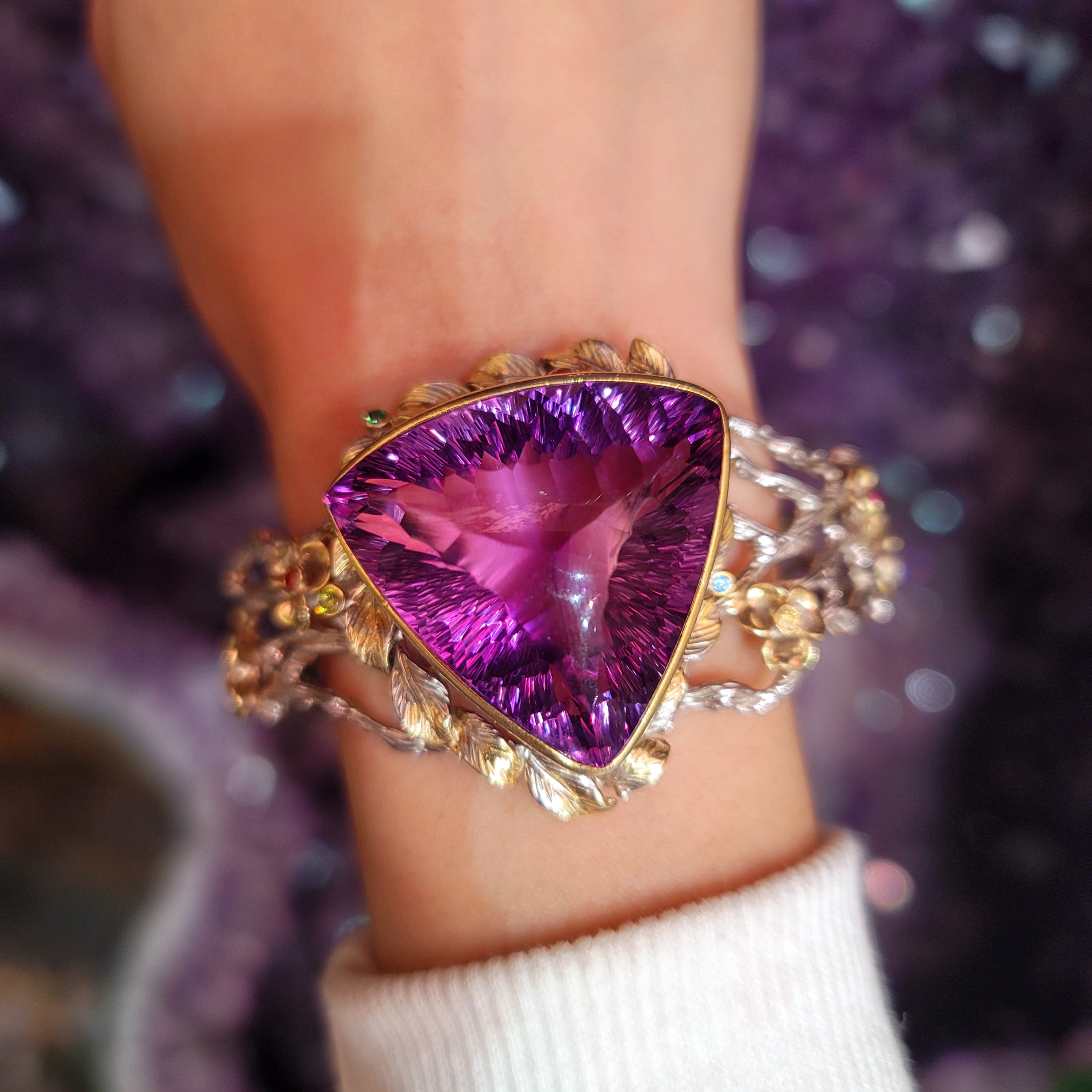 Amethyst Enchanted Cuff Bracelet for Intuition, Connection with the Divine and Sobriety