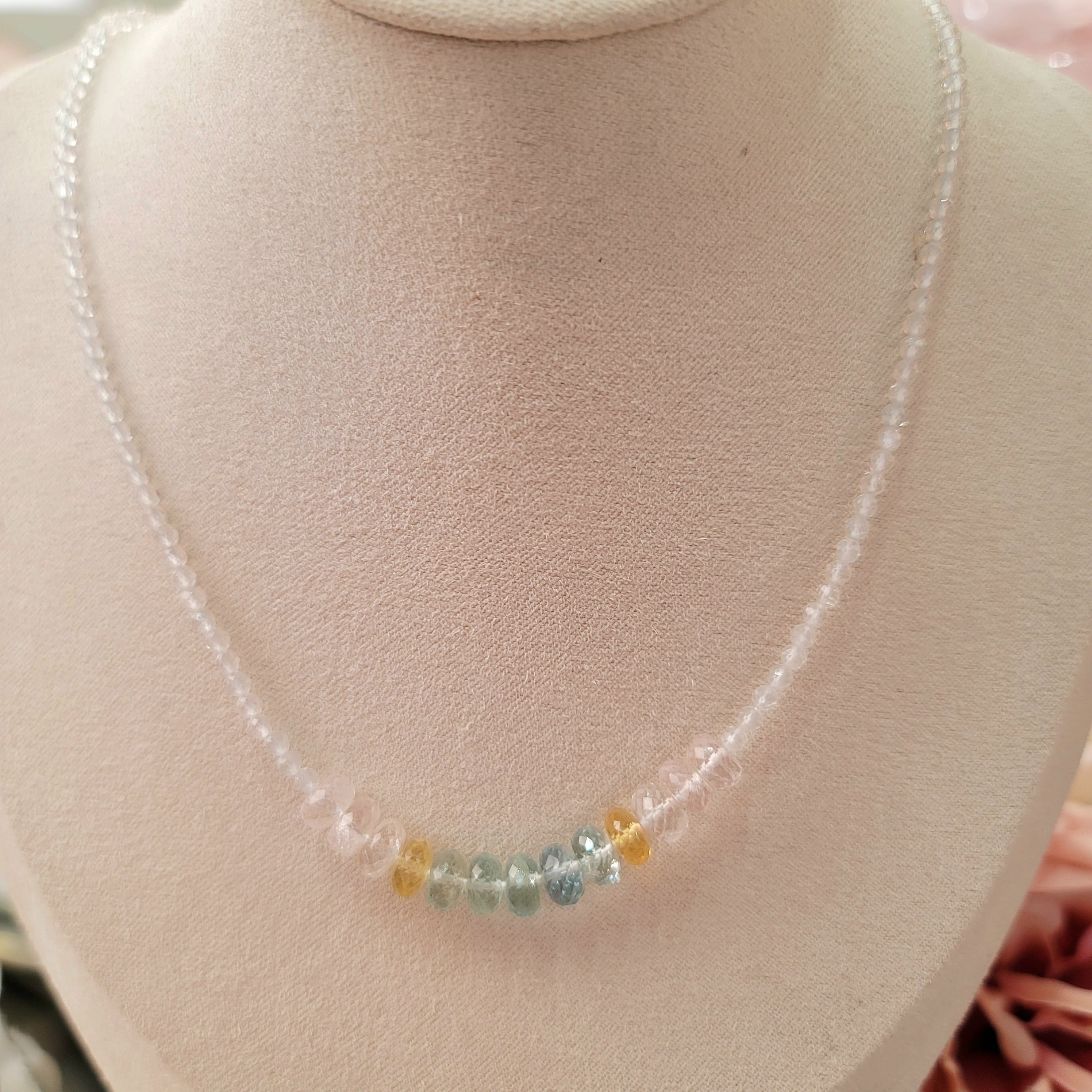 White Topaz With Beryls Micro Faceted Necklace for Hope and Positivity