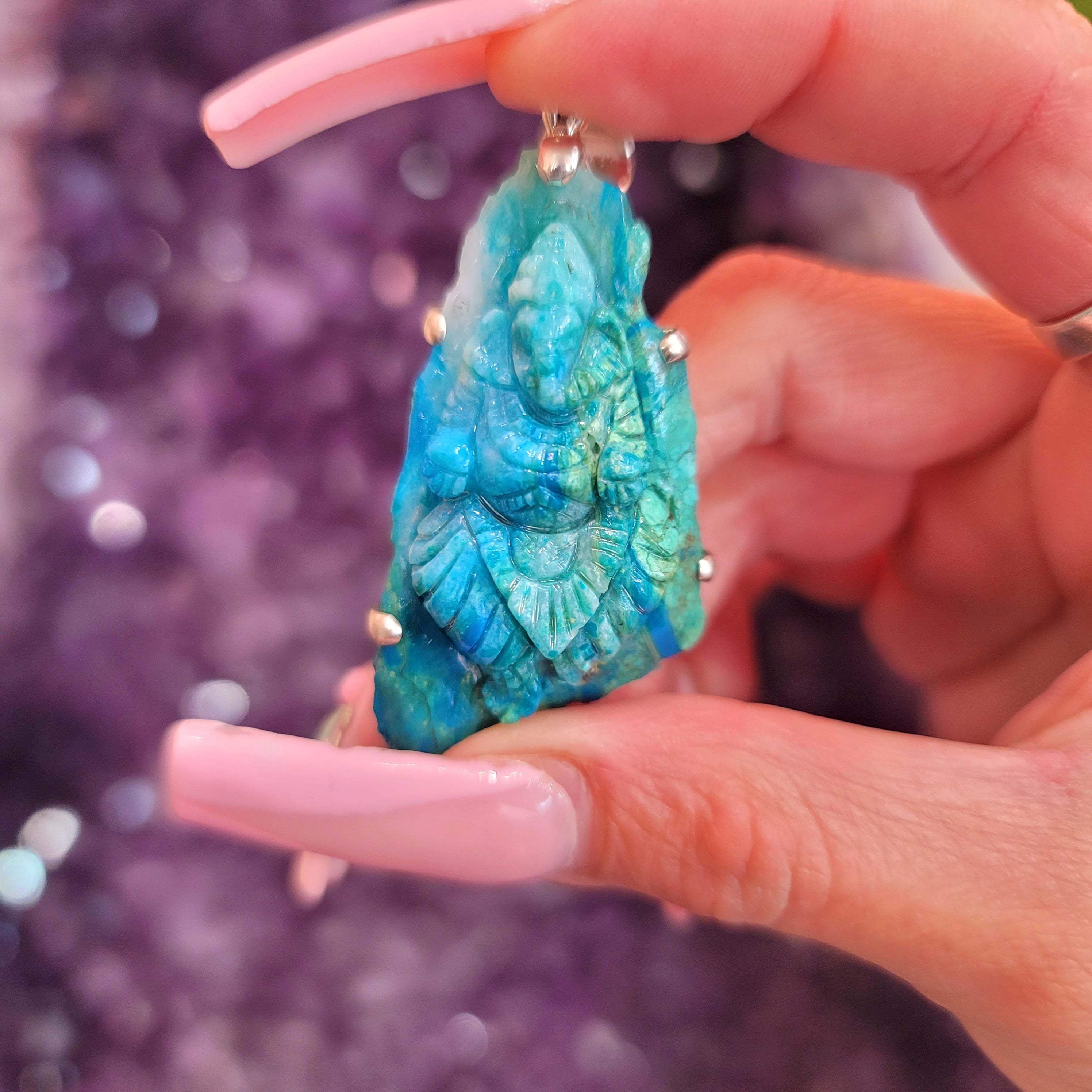Peruvian Blue Opal Ganesha (High Quality) Pendant for Improving Communication