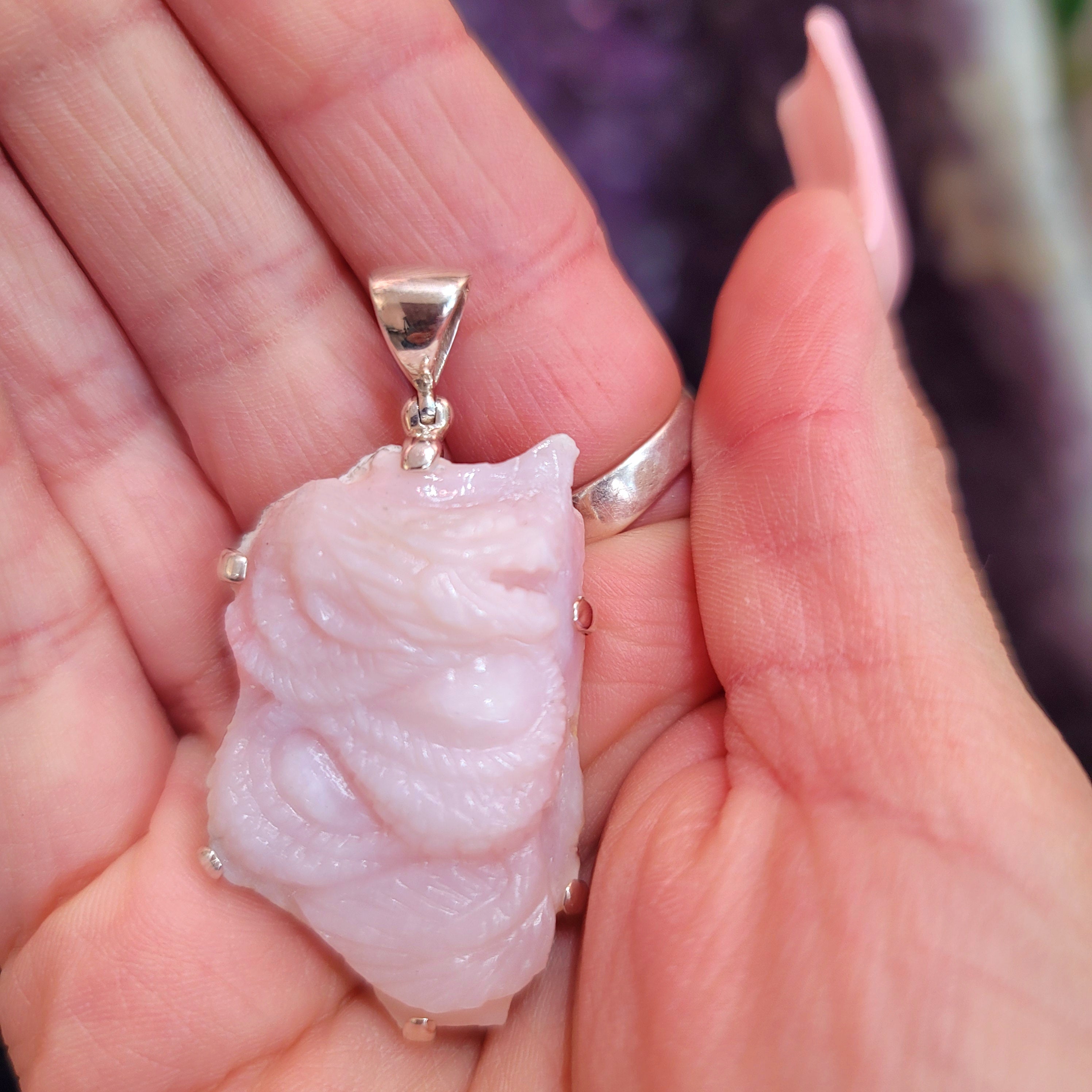 Pink Opal .925 Silver Snake Pendant for Finding Courage to Embrace your Heart's Desires