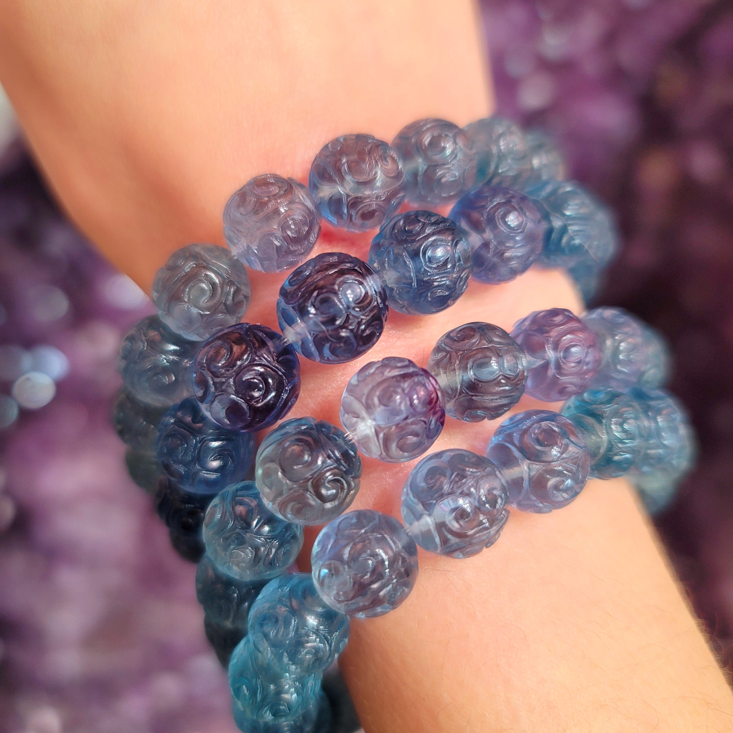 Blue Fluorite Carved Bracelet for Third Eye Activation & Psychic Clarity