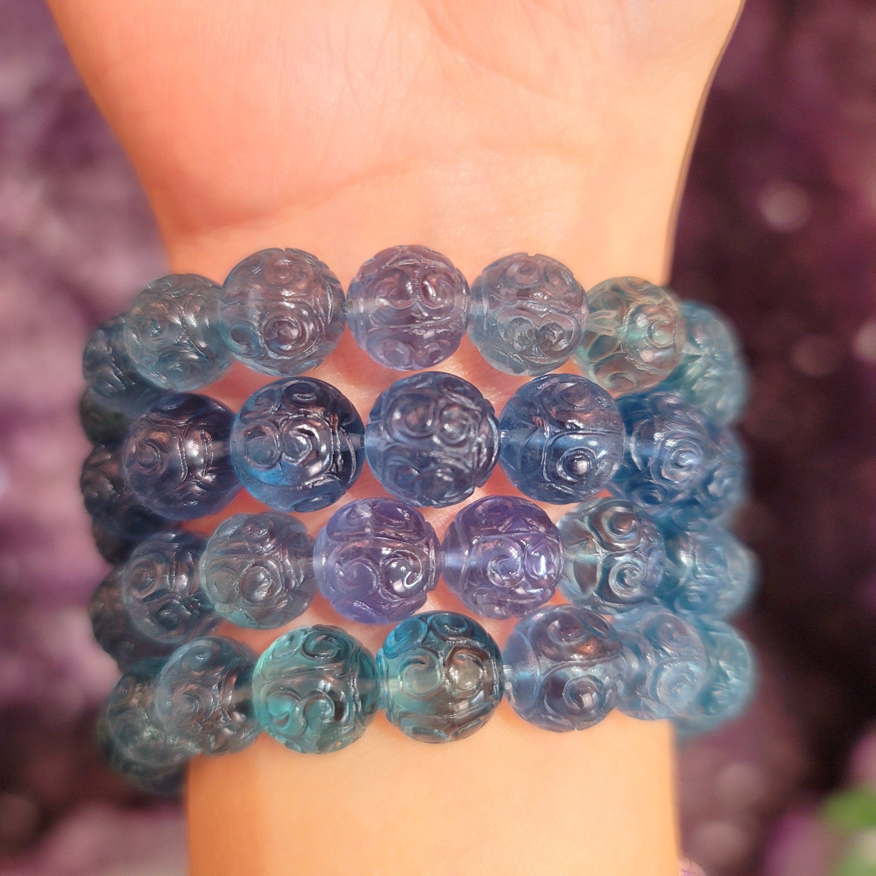 Blue Fluorite Carved Bracelet for Third Eye Activation & Psychic Clarity