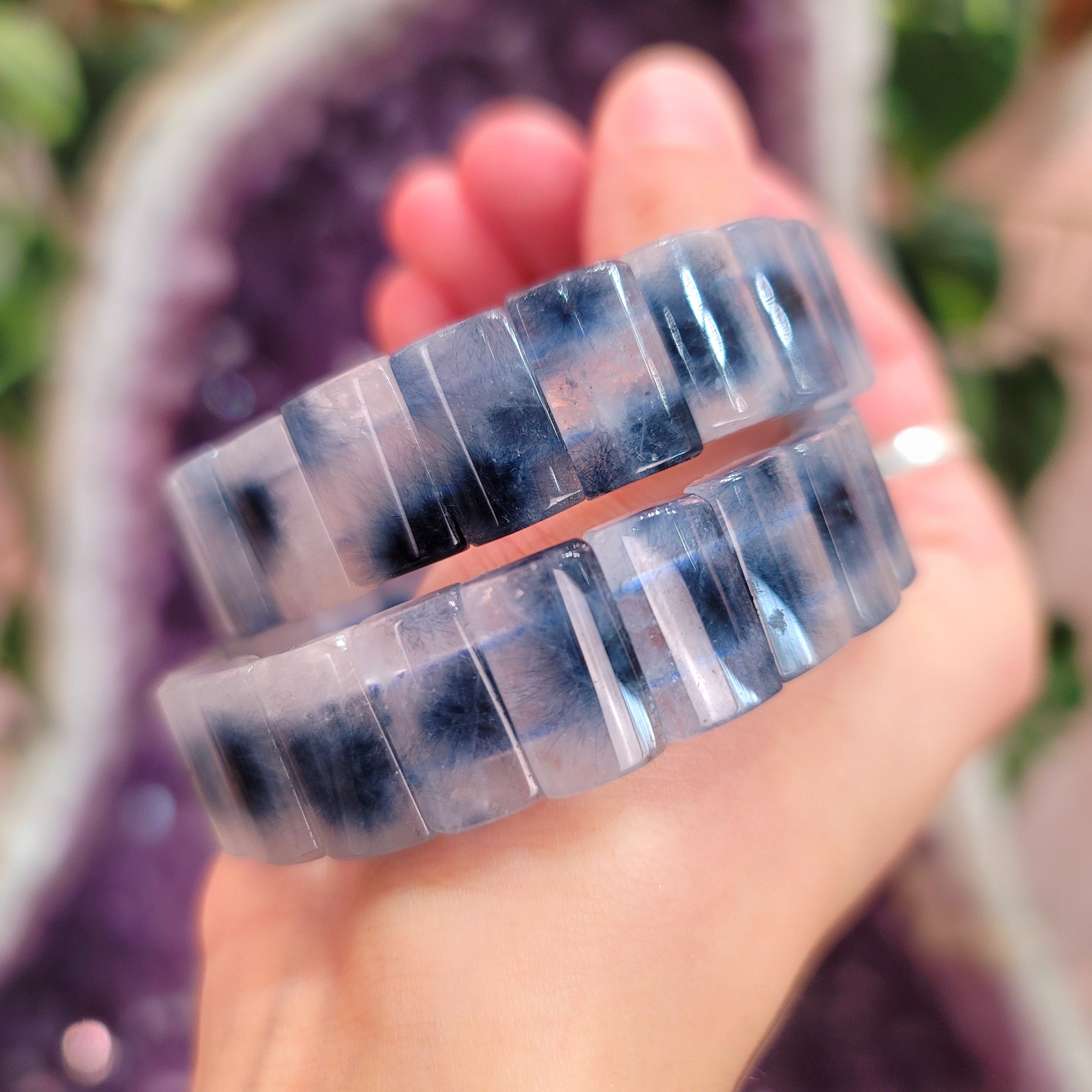 Dumortierite in Quartz Stretchy Bangle Bracelet for Hope, New Ideas and Solutions