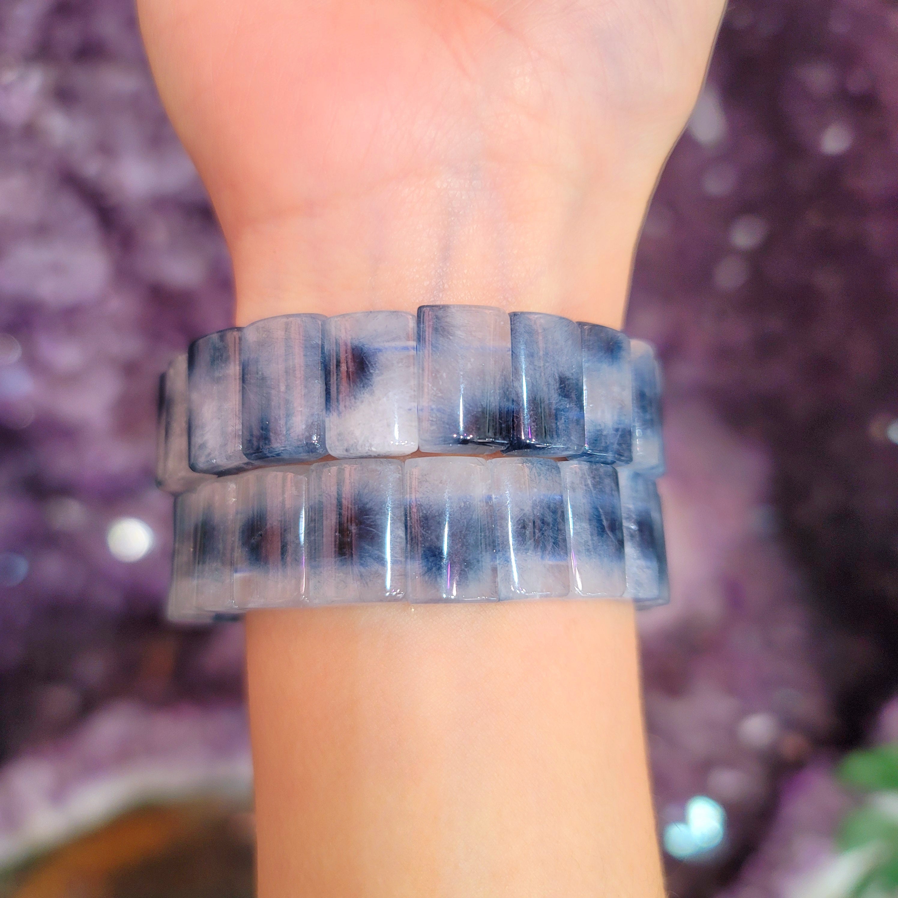 Dumortierite in Quartz Stretchy Bangle Bracelet for Hope, New Ideas and Solutions