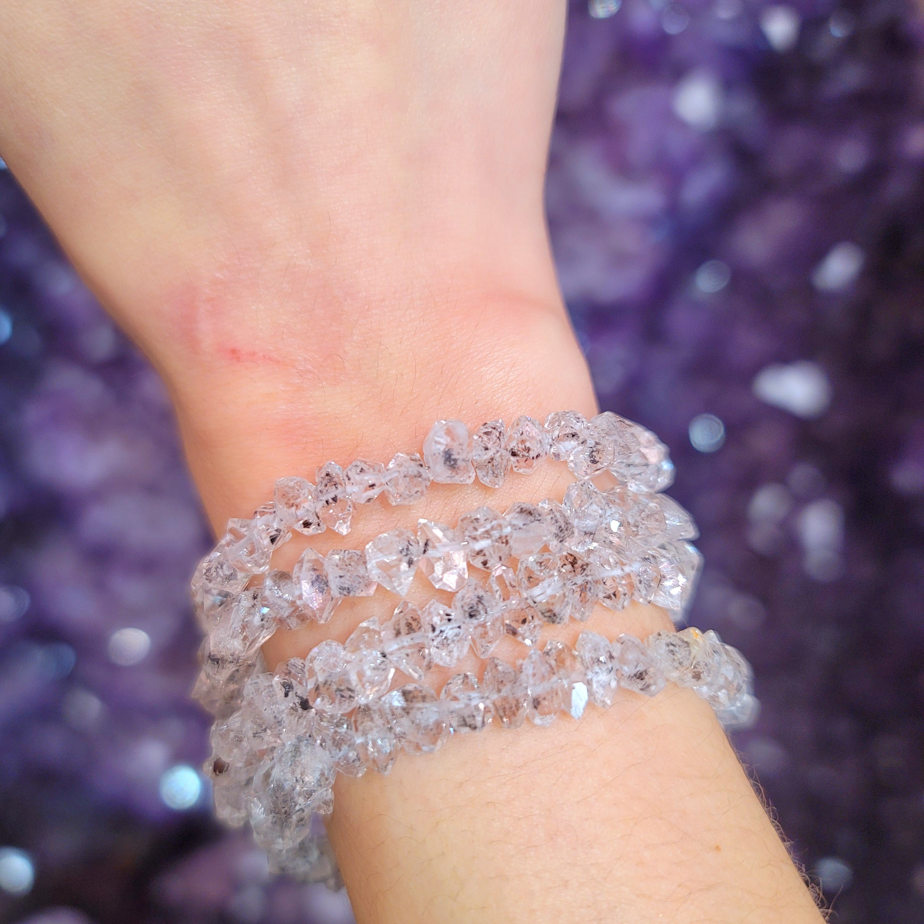Herkimer Diamond Bracelet .925 Silver for Amplification and Purification