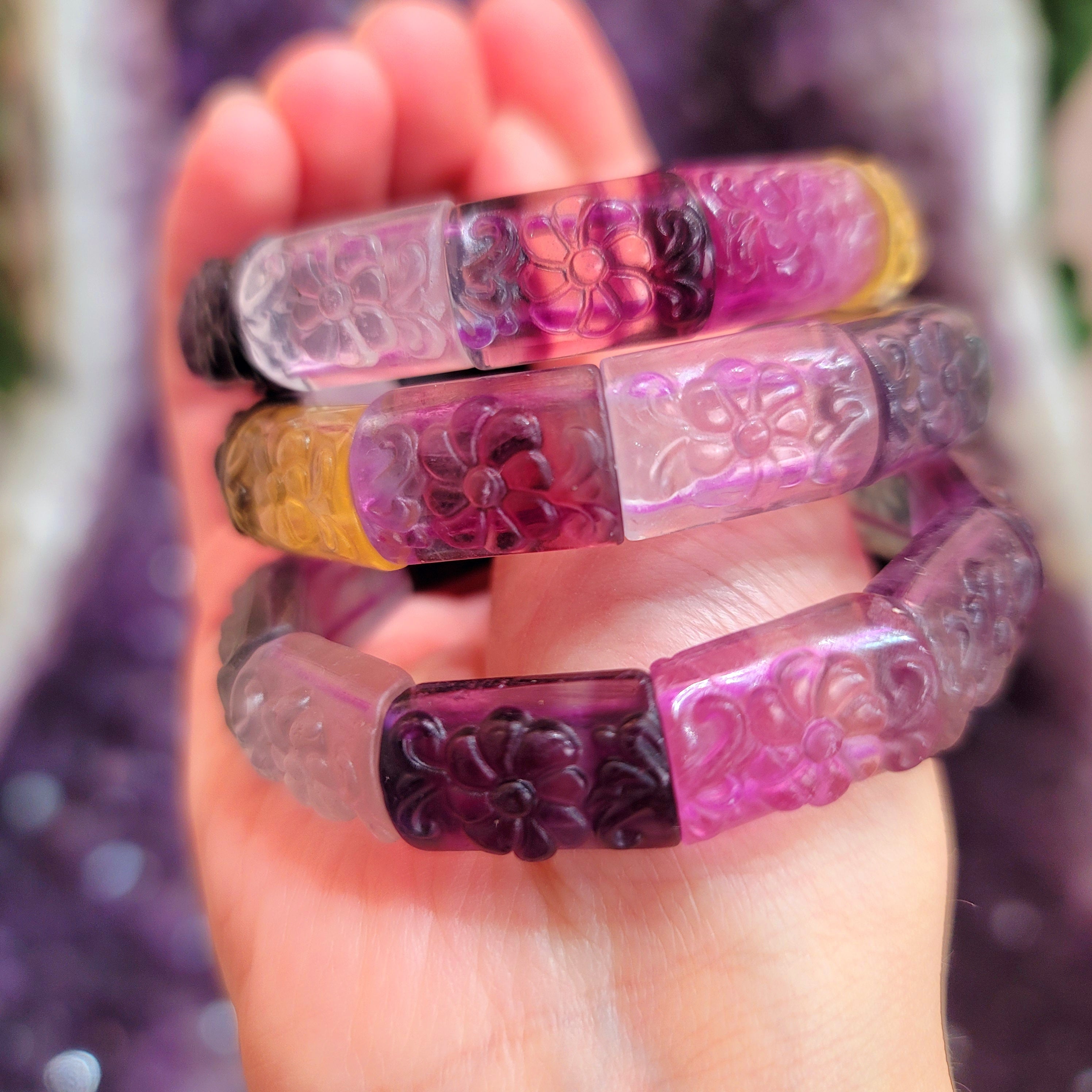 Rainbow Fluorite Stretchy Bangle Bracelet for Clarity, Focus and Memorization