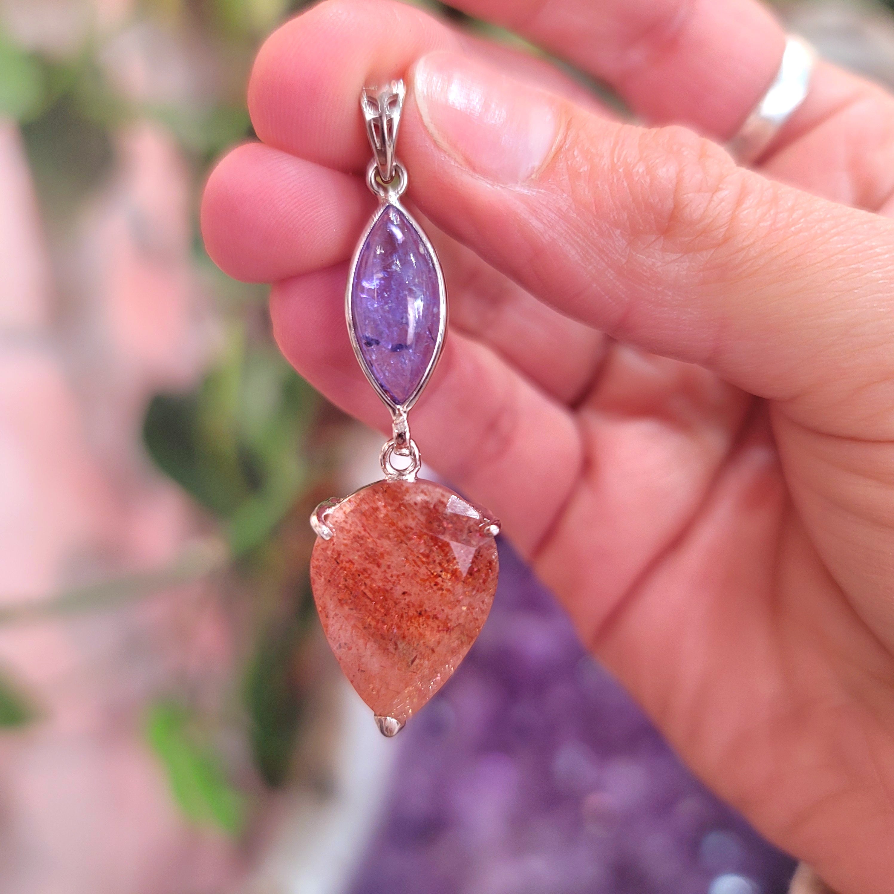 Sunstone and Tanzanite .925 Silver Pendant for Confidence, Leadership and Strength