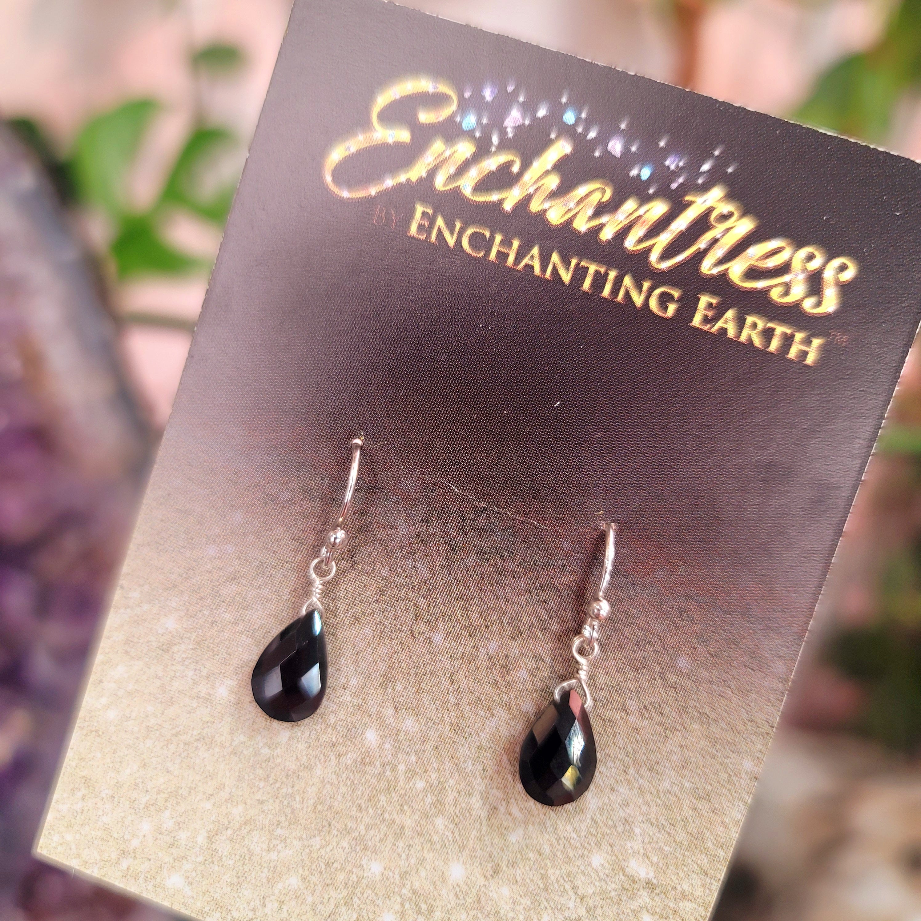 Black Tourmaline Faceted Earrings for Protection