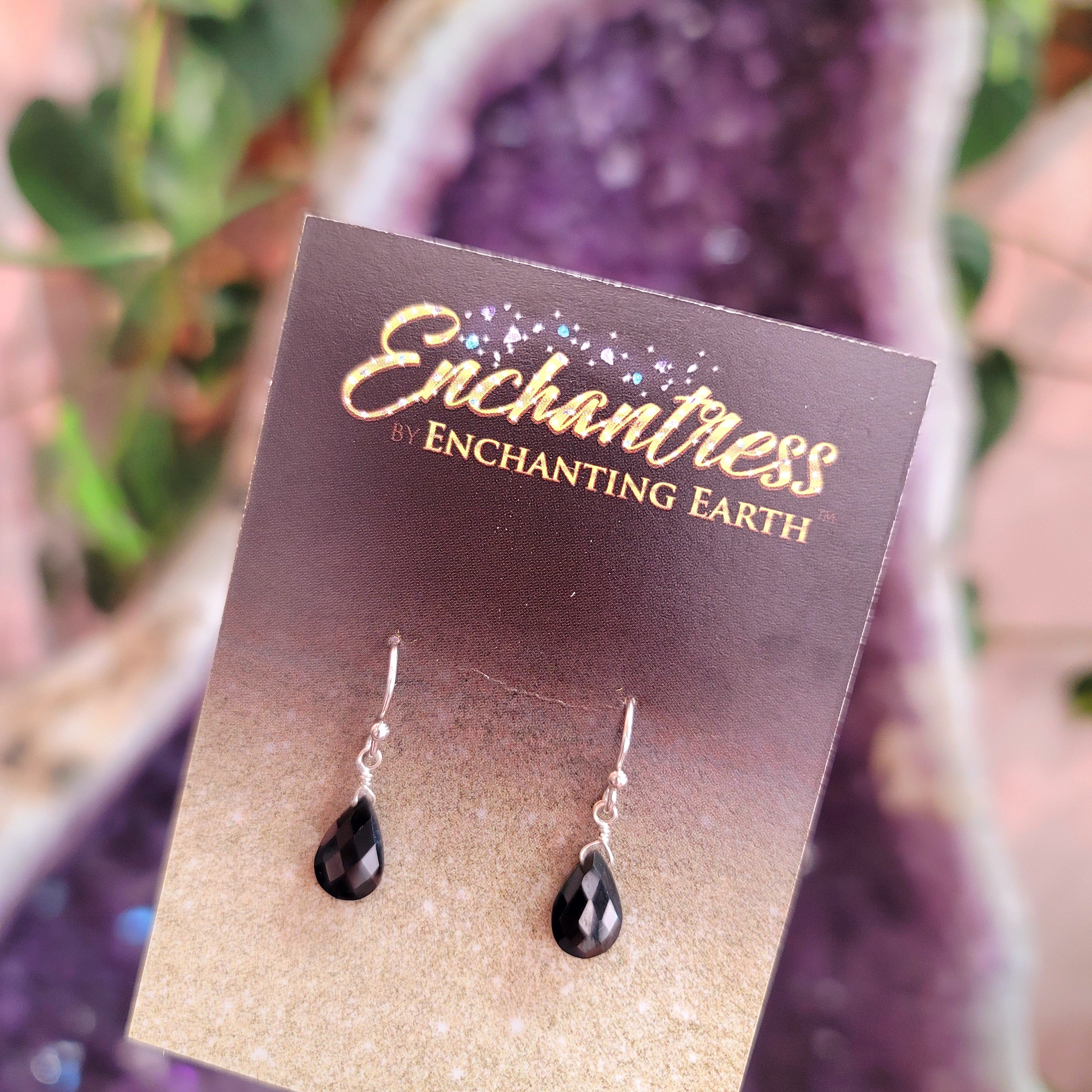 Black Tourmaline Faceted Earrings for Protection