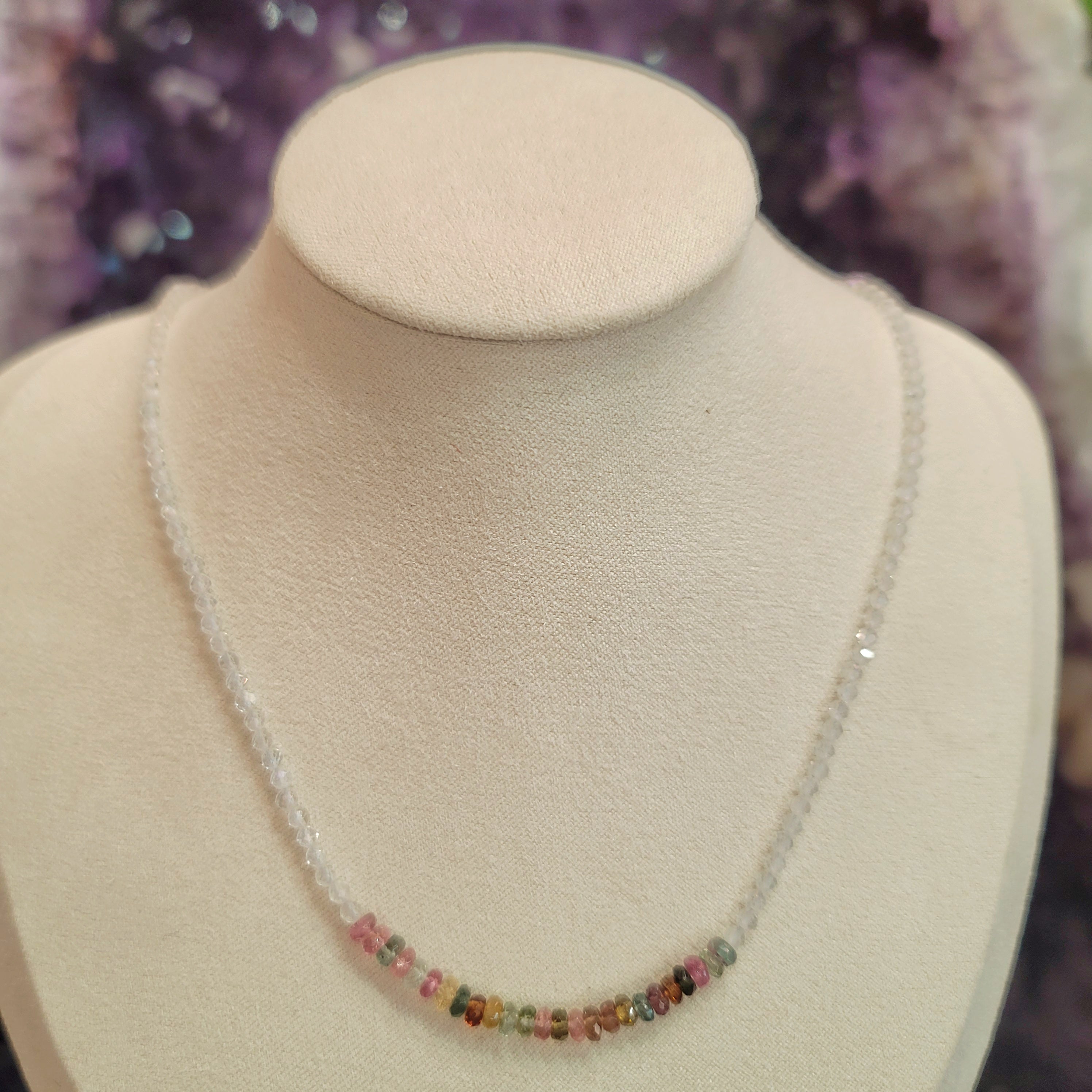 Tourmaline & White Topaz Micro Necklace for Embracing Desires of your Heart