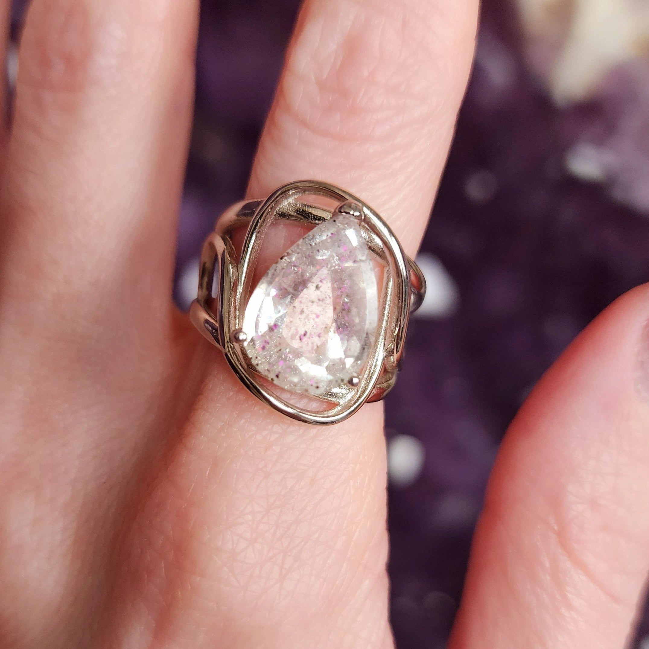 Pink Fire Covellite in Quartz .925 Silver Finger Bracelet for Spiritual Evolution and Energy Flow