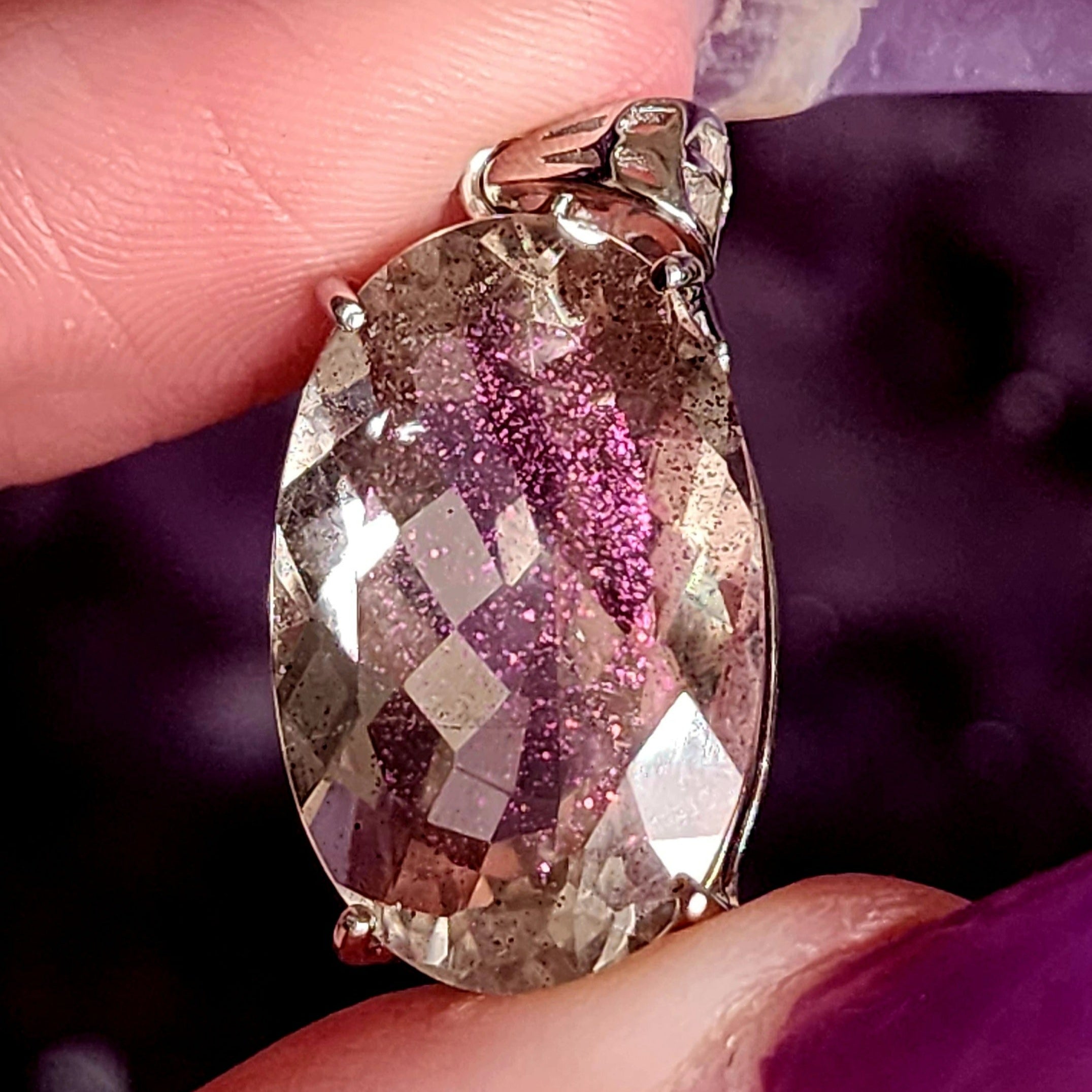 Pink Fire Covellite in Quartz .925 Silver Necklace for Spiritual Evolution and Energy Flow