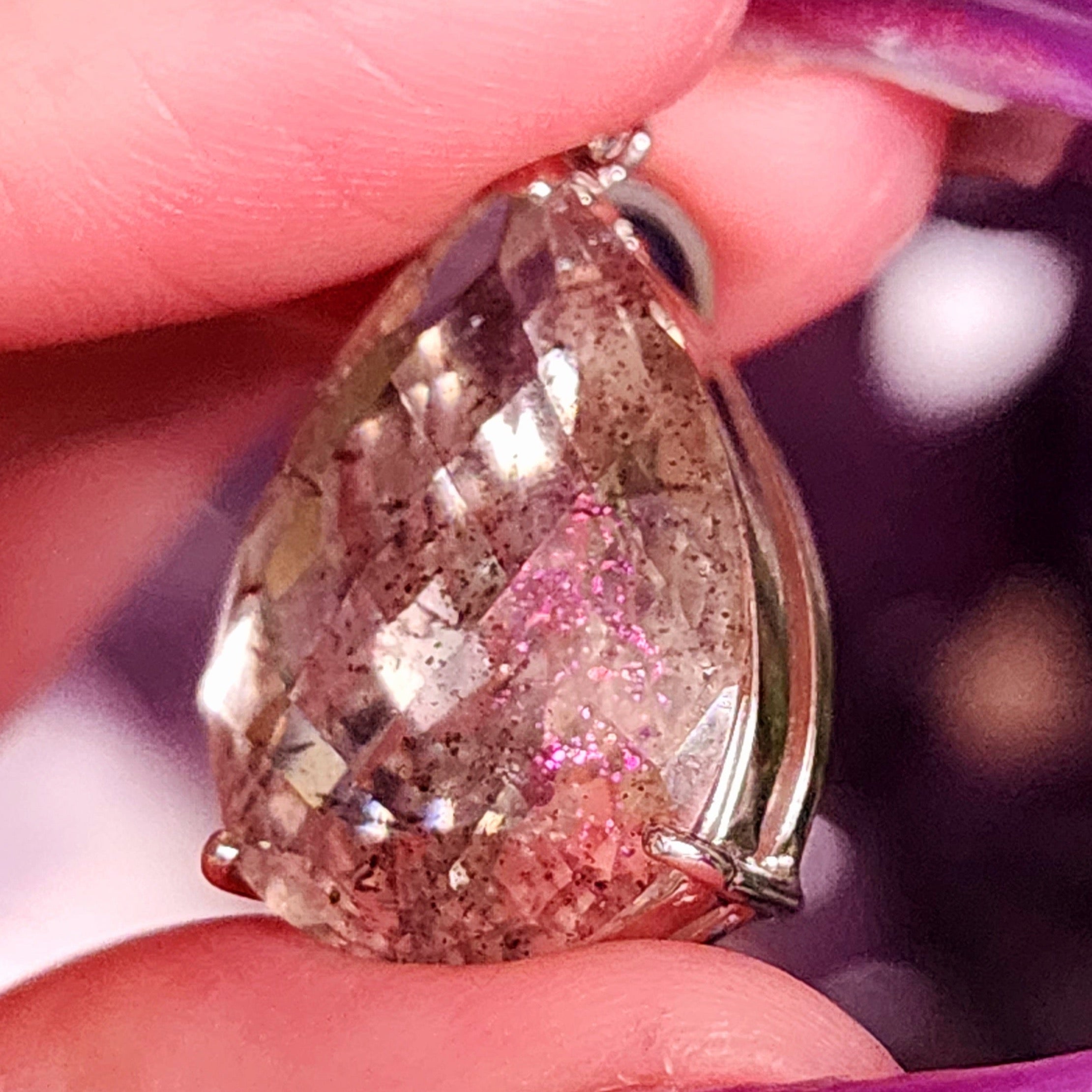 Pink Fire Covellite in Quartz .925 Silver Pendant for Spiritual Evolution and Energy Flow